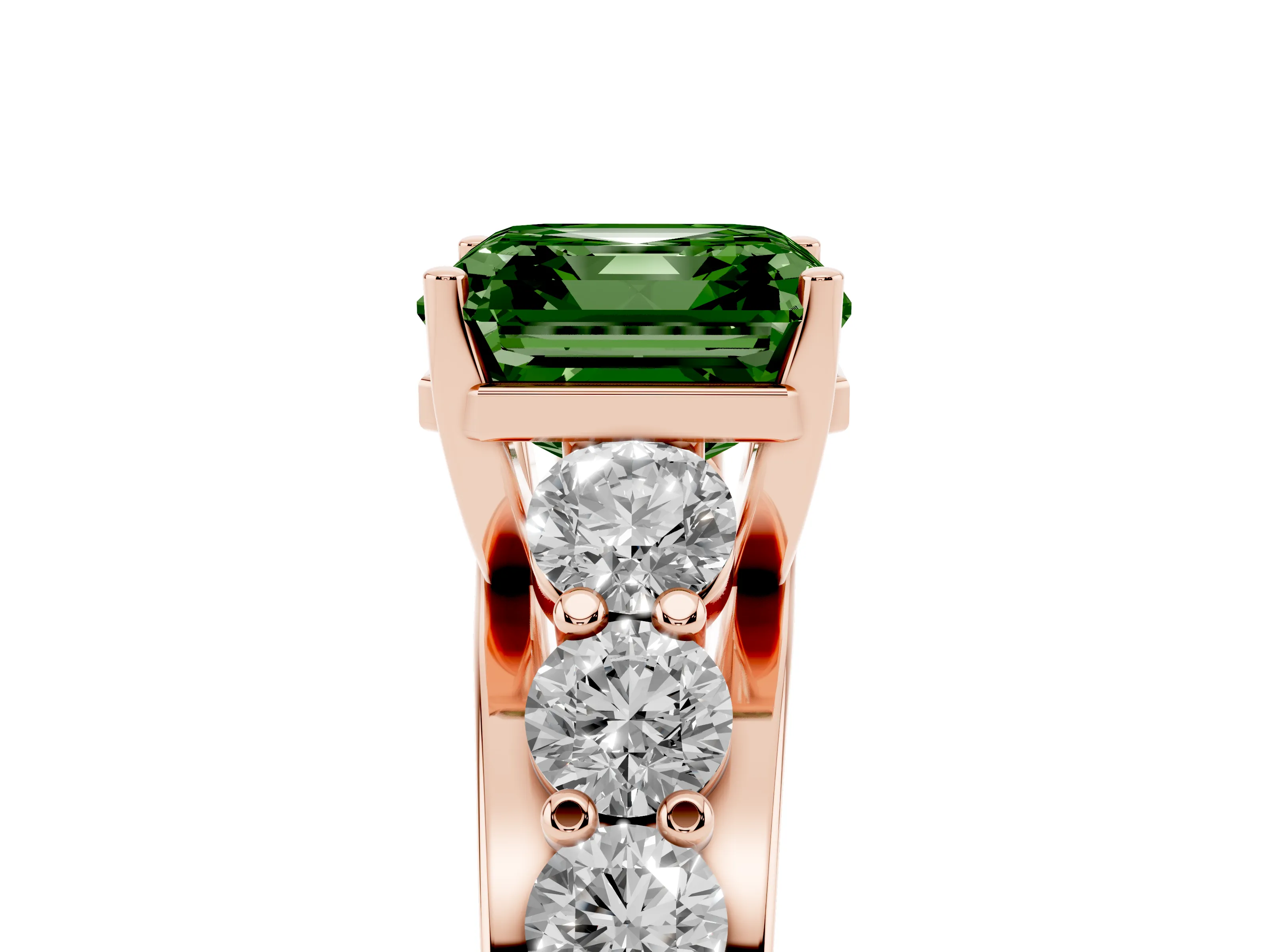 Fancy Green Asscher Cut Diamond Pavé Engagement Ring Set in Rose gold with Prong Setting