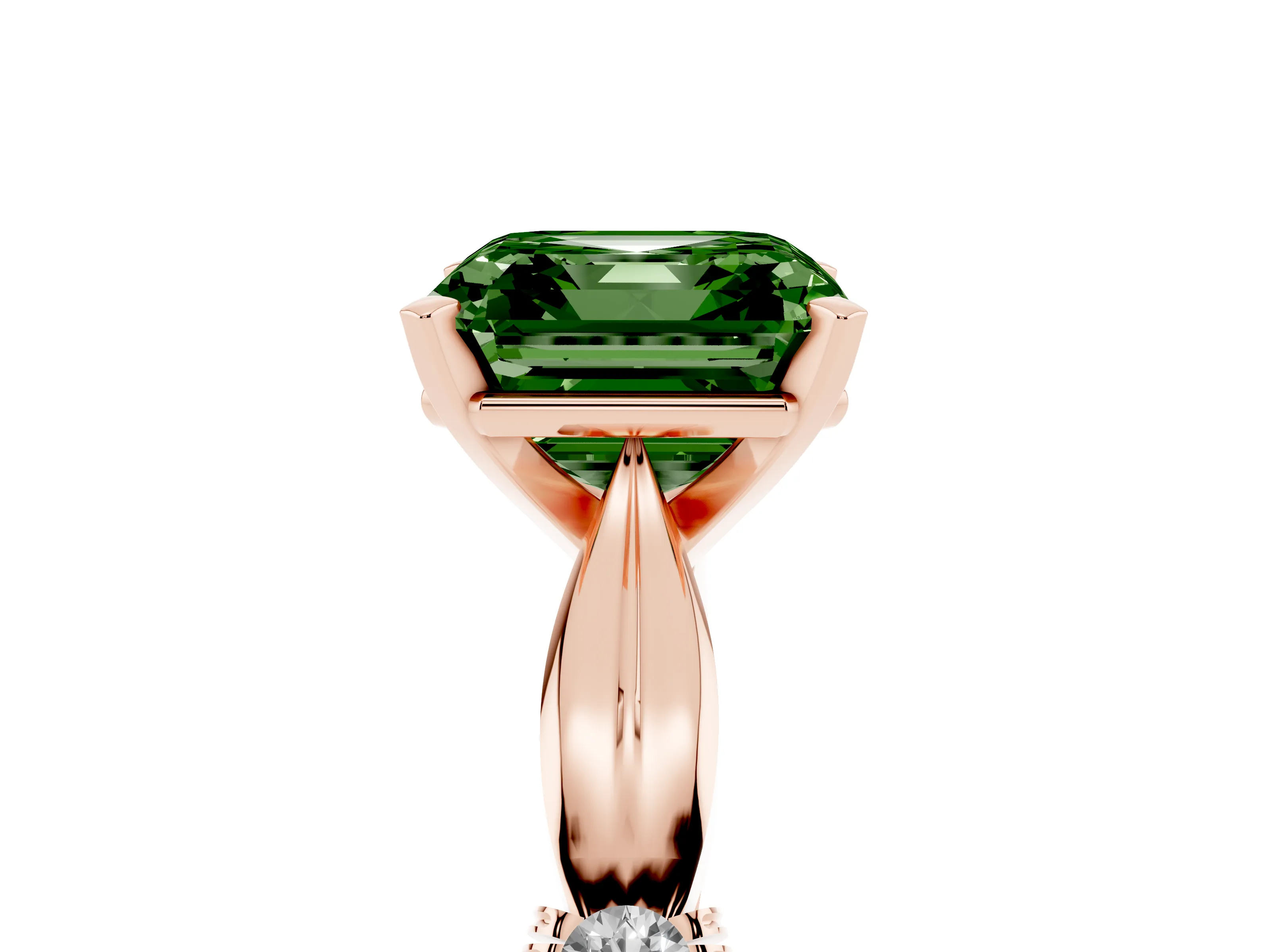 Fancy Green Asscher Cut Diamond Solitaire Twisted Band Ring Set in Rose gold with Accent Stones and Prong Setting