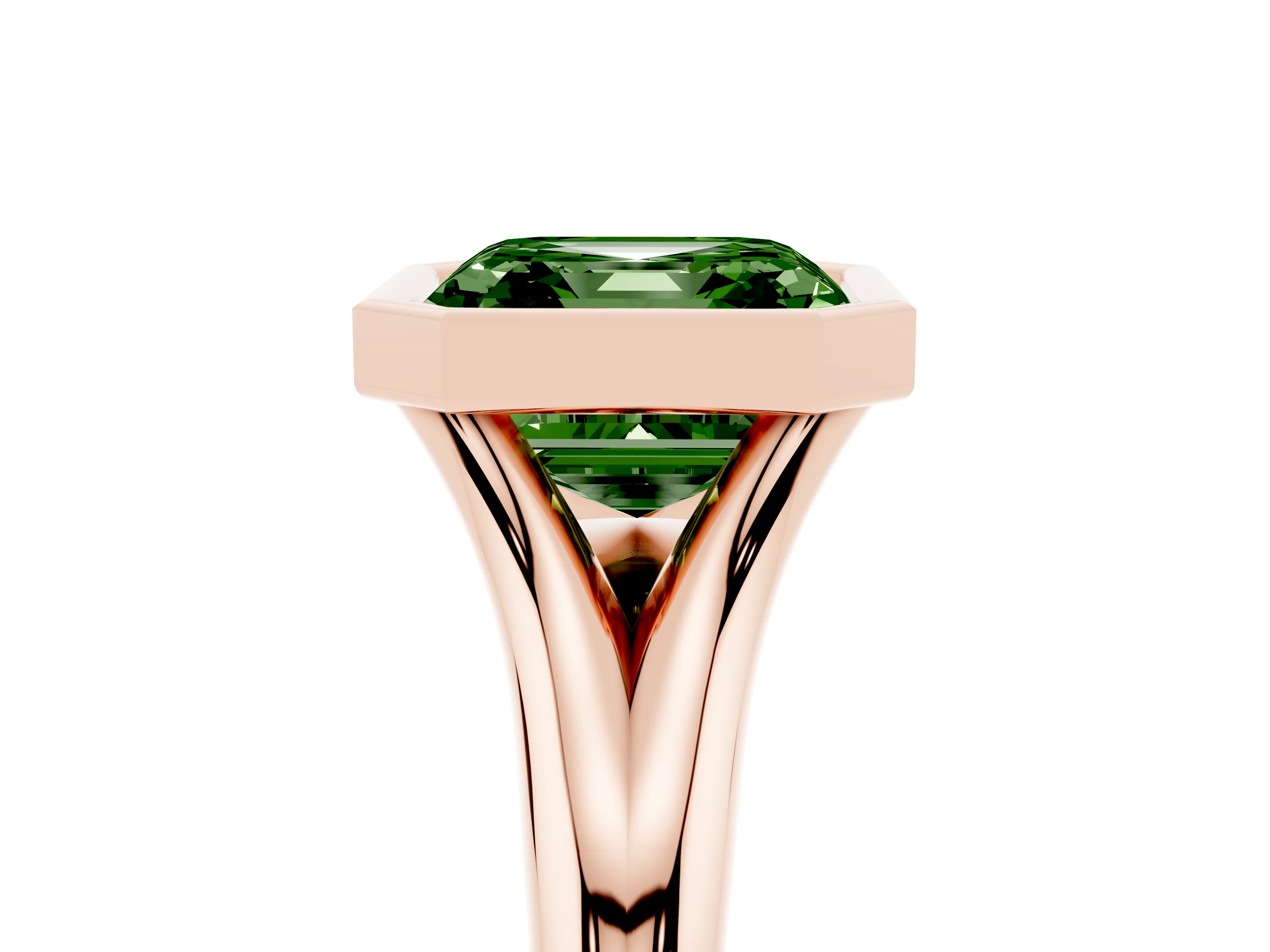 Fancy Green Bezel Set Asscher Cut Diamond Solitaire Ring Set in Rose gold with Smooth Band