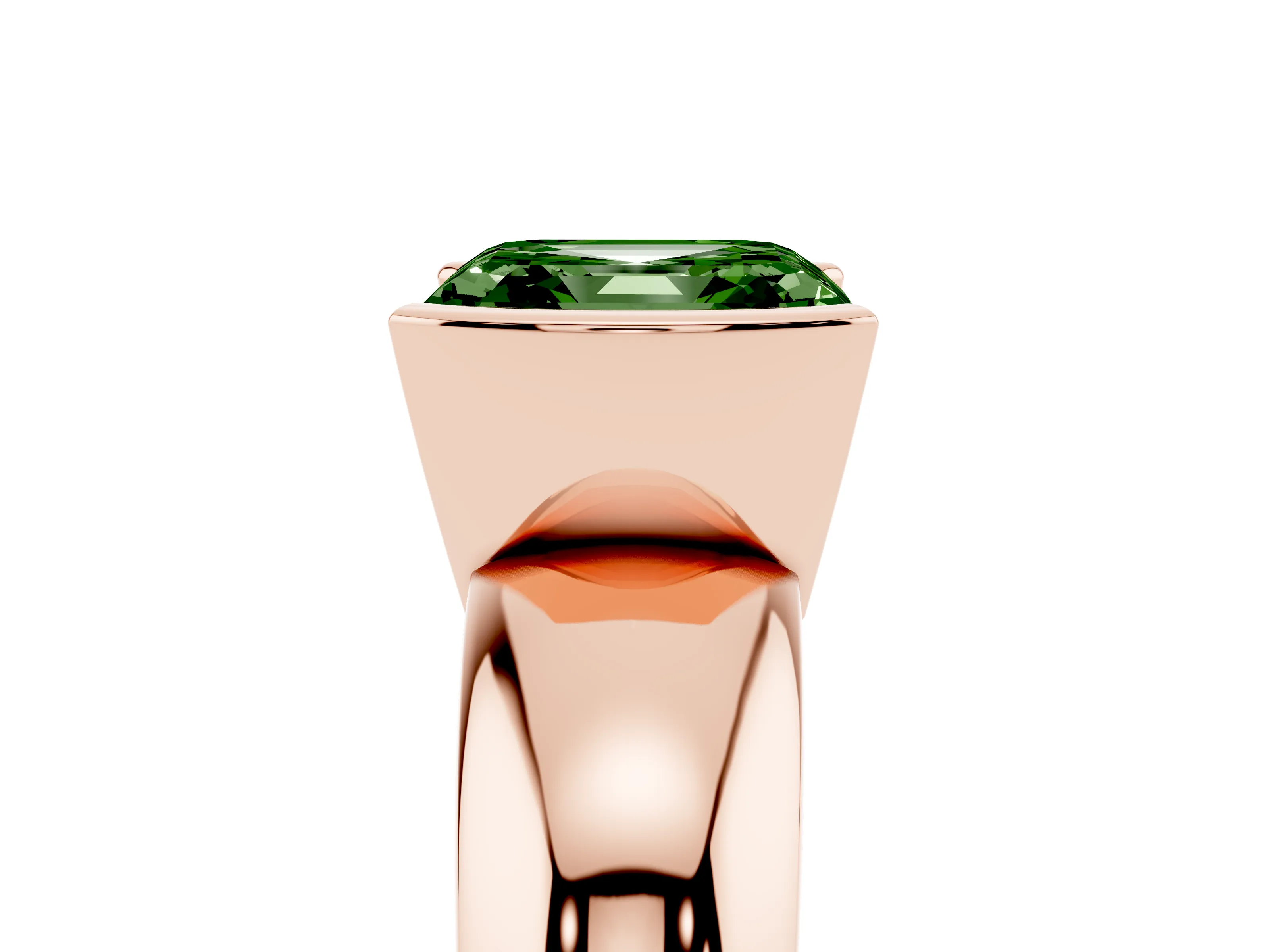 Fancy Green Asscher Cut Diamond Solitaire Tension Set Ring Set in Rose gold with Wide Band