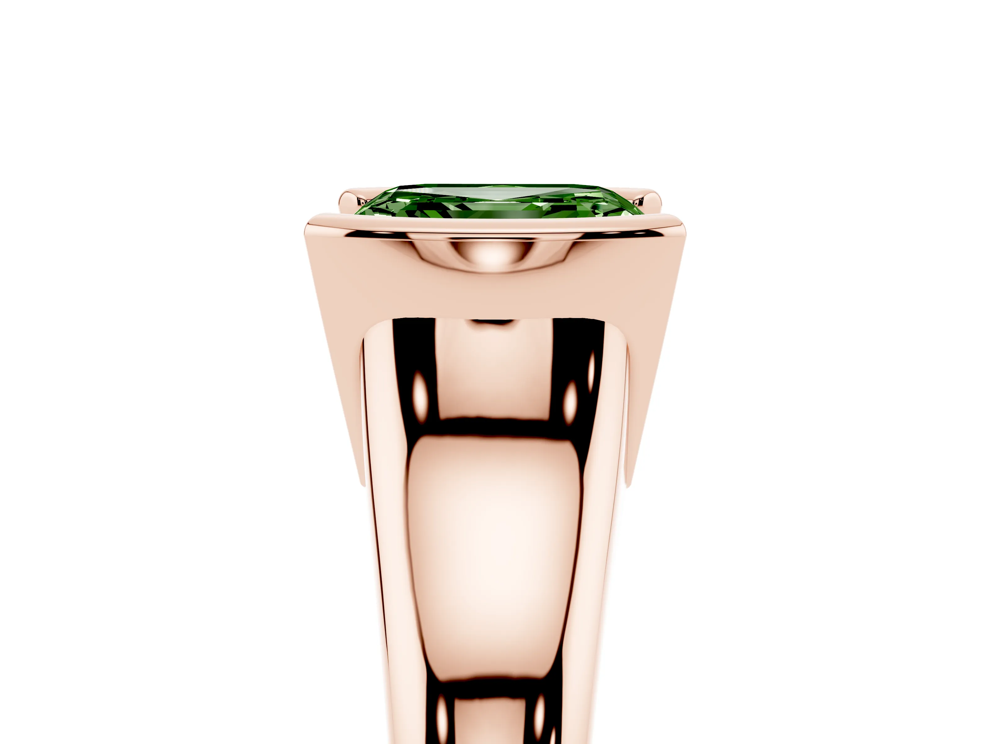 Fancy Green Asscher Cut Diamond Solitaire Tension Set Ring Set in Rose gold with Split Shank Band