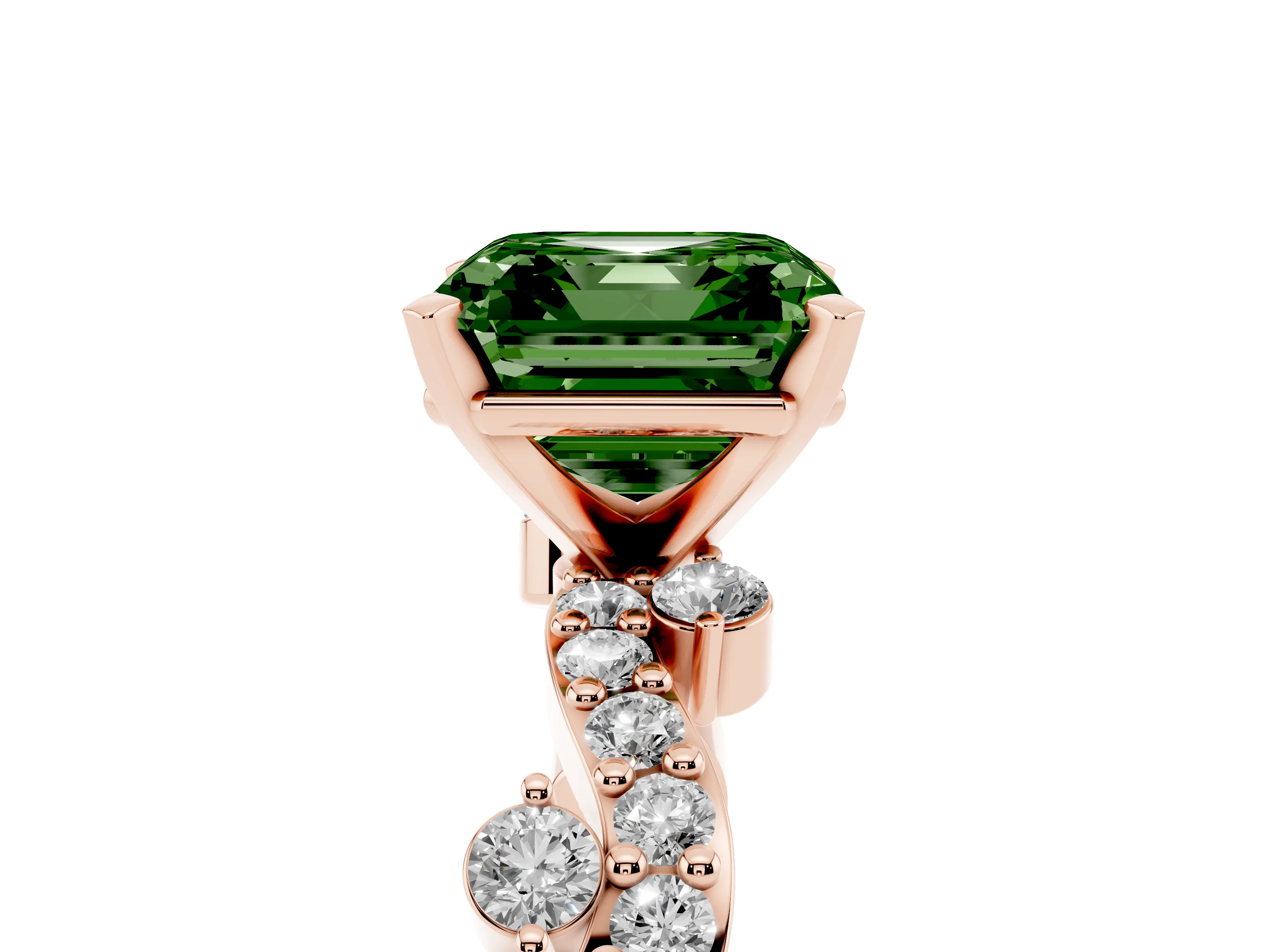Fancy Green Asscher Cut Diamond Solitaire Twisted Band Set in Rose gold with Pavé Setting