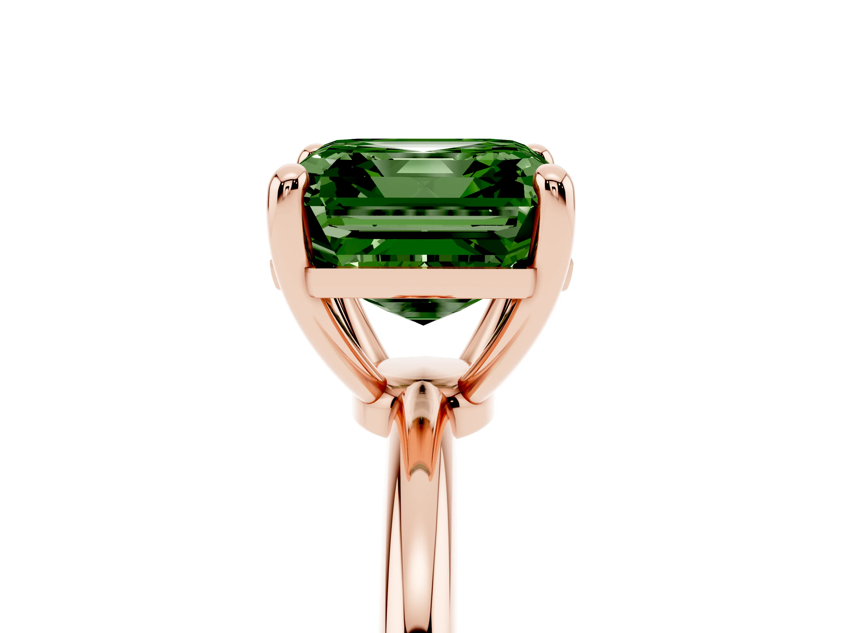 Fancy Green Asscher Cut Diamond Solitaire Ring Set in Rose gold with Secure Prong Setting on a Classic Band