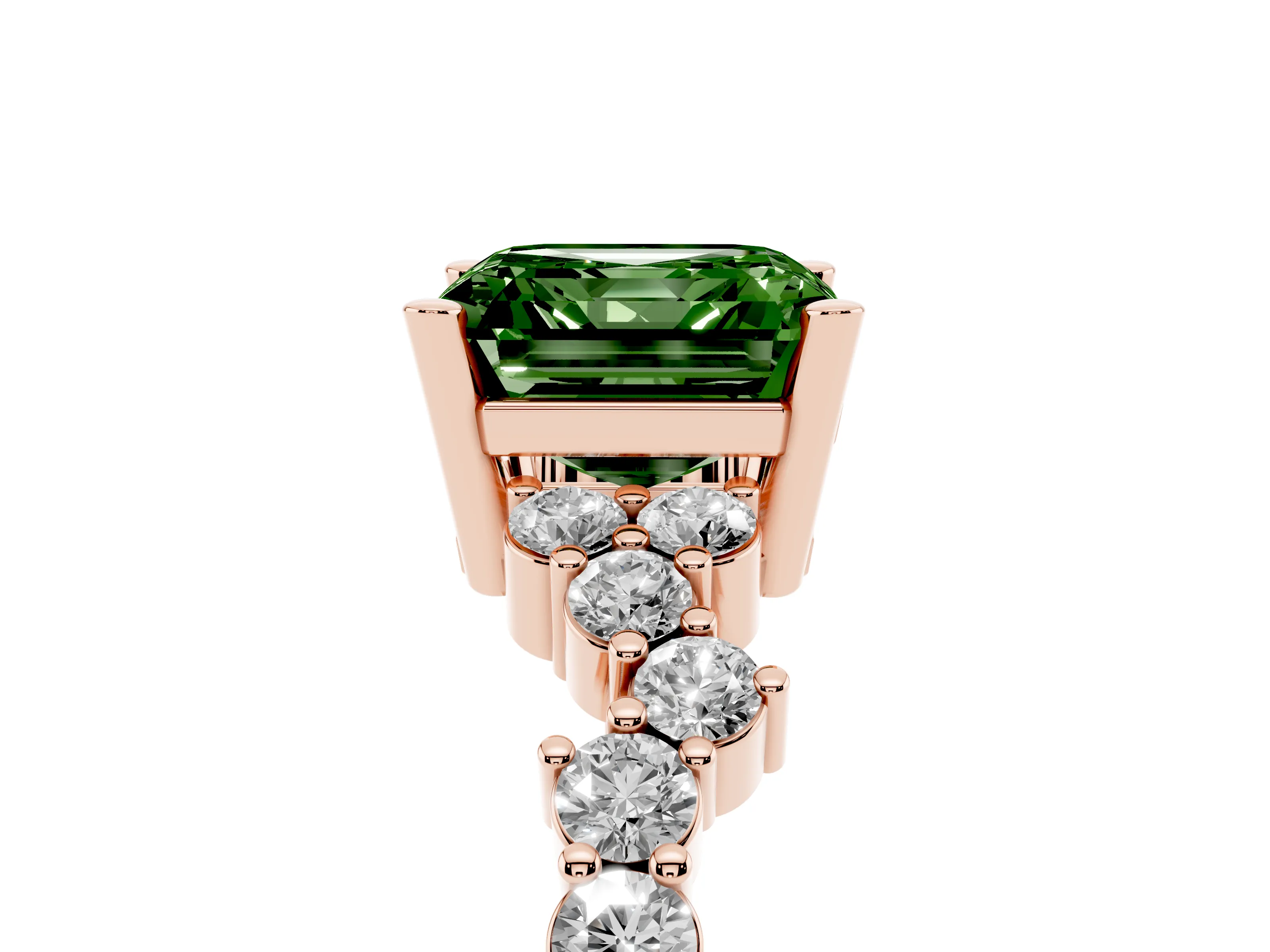 Fancy Green Asscher Cut Diamond Ring Set in Rose gold with Scattered Round Accents