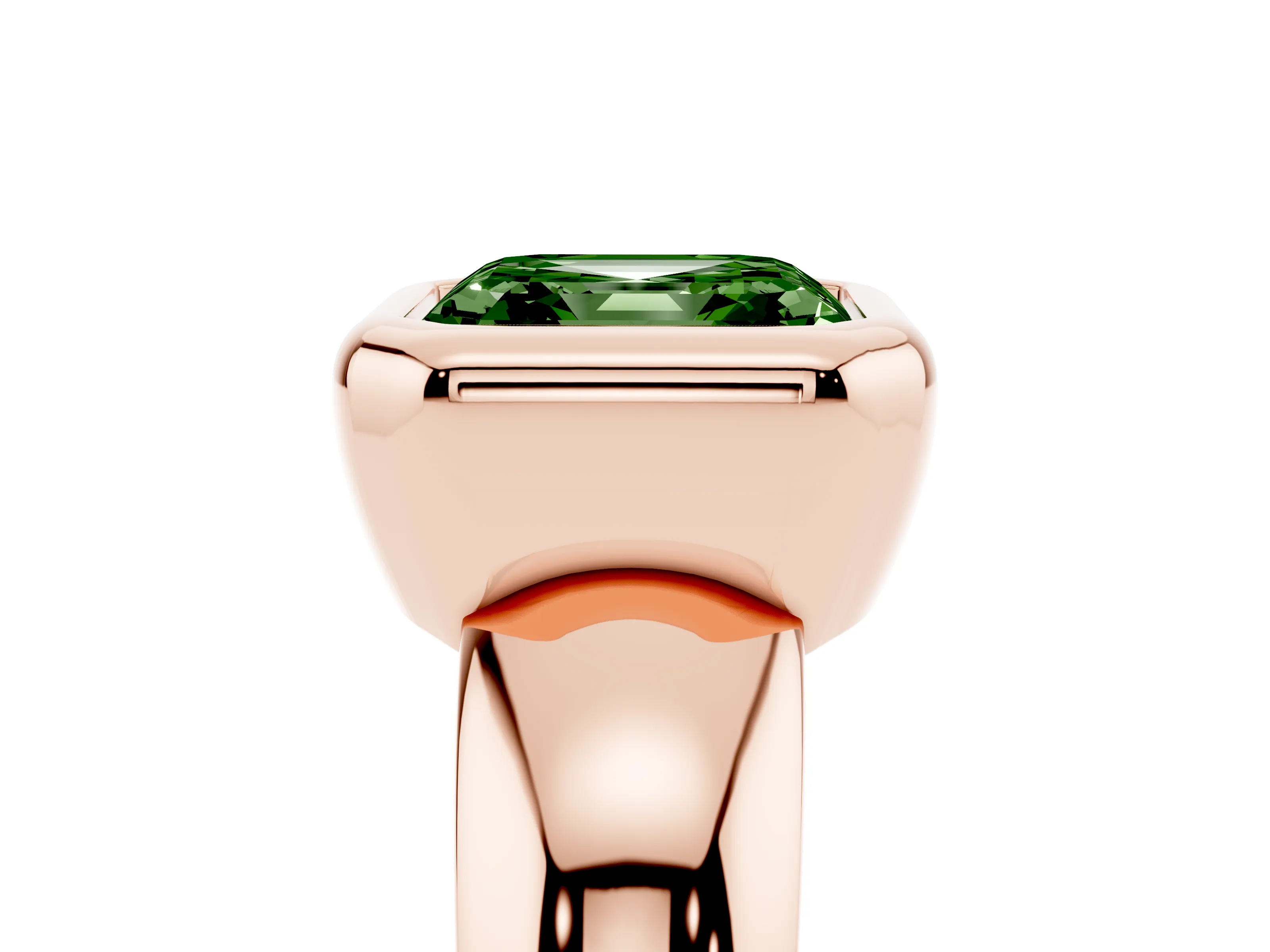Fancy Green Bezel Set Asscher Cut Diamond Solitaire Ring Set in Rose gold with Wide Band