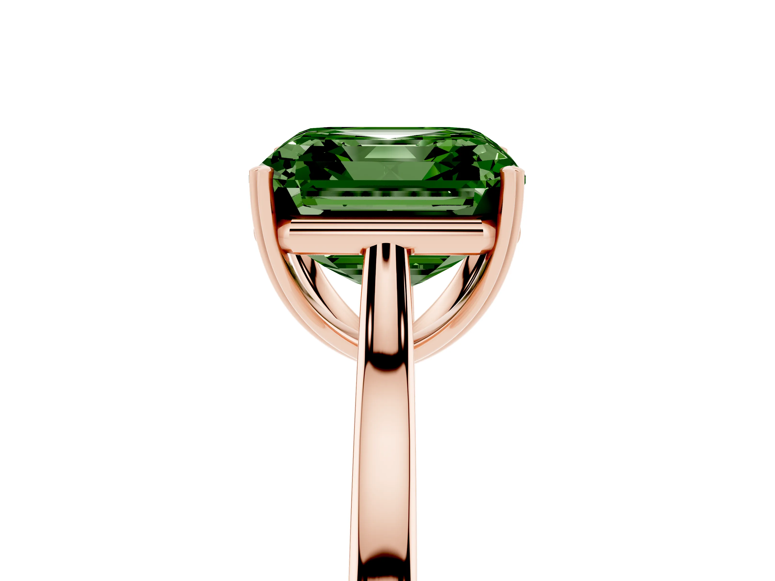 Fancy Green Asscher Cut Diamond Solitaire Heart Prong Engagement Ring Set in Rose gold with Tapered Band