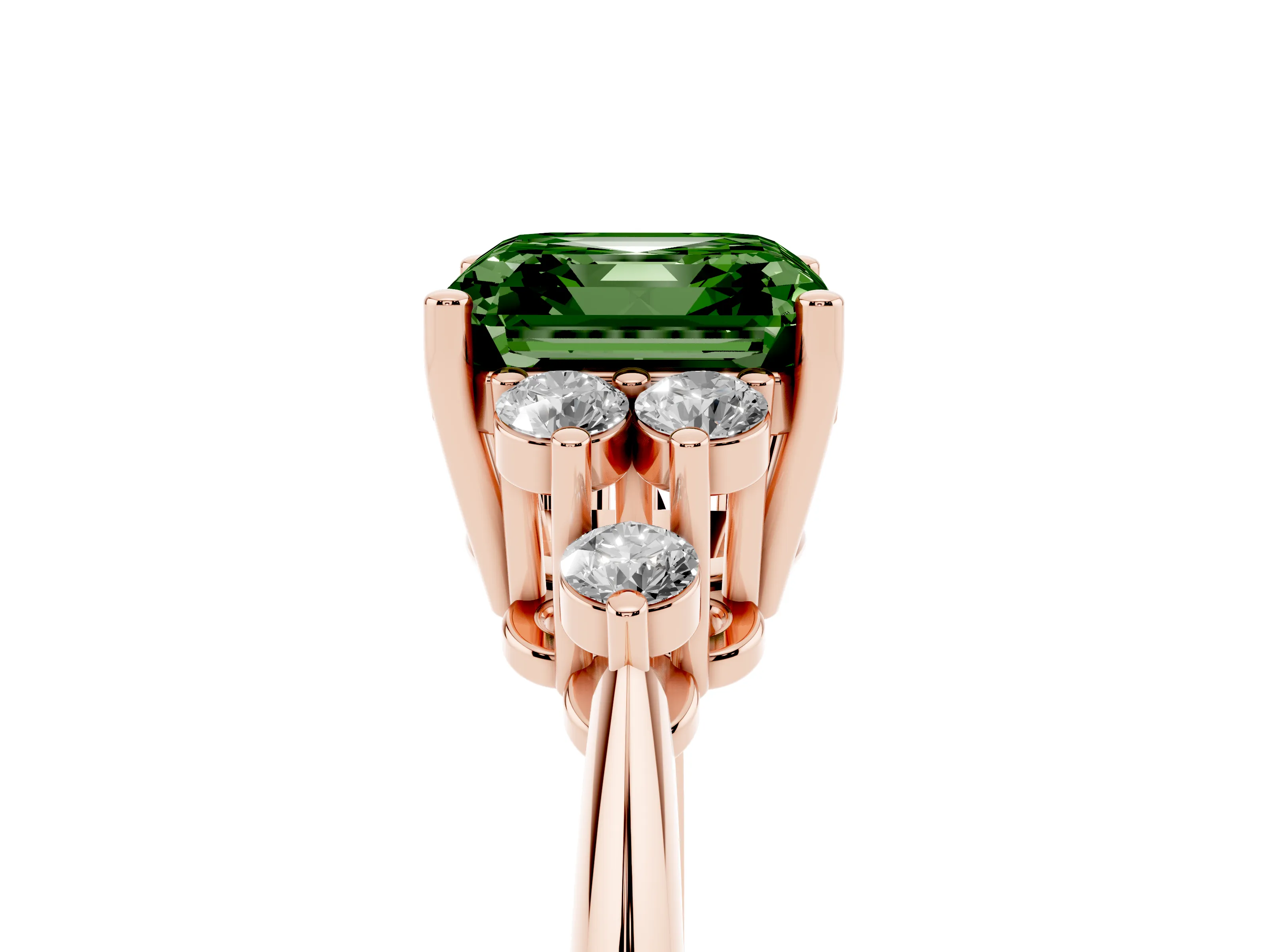 Fancy Green Asscher Cut Diamond Cluster Ring Set in Rose gold with Plain Band and Prong Setting