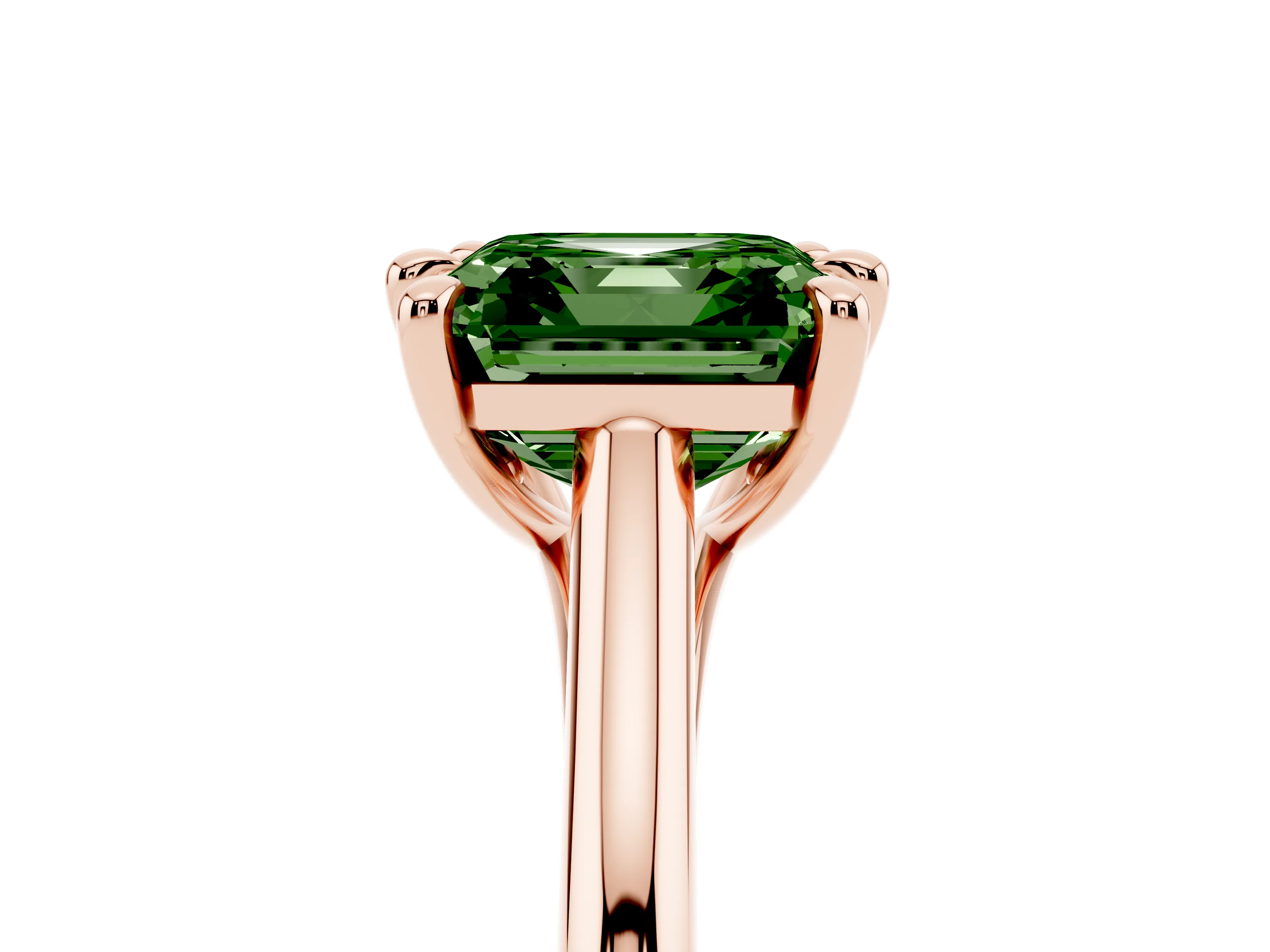 Fancy Green Asscher Cut Diamond Solitaire Engagement Ring Set in Rose gold with Prong Setting and Plain Classic Band