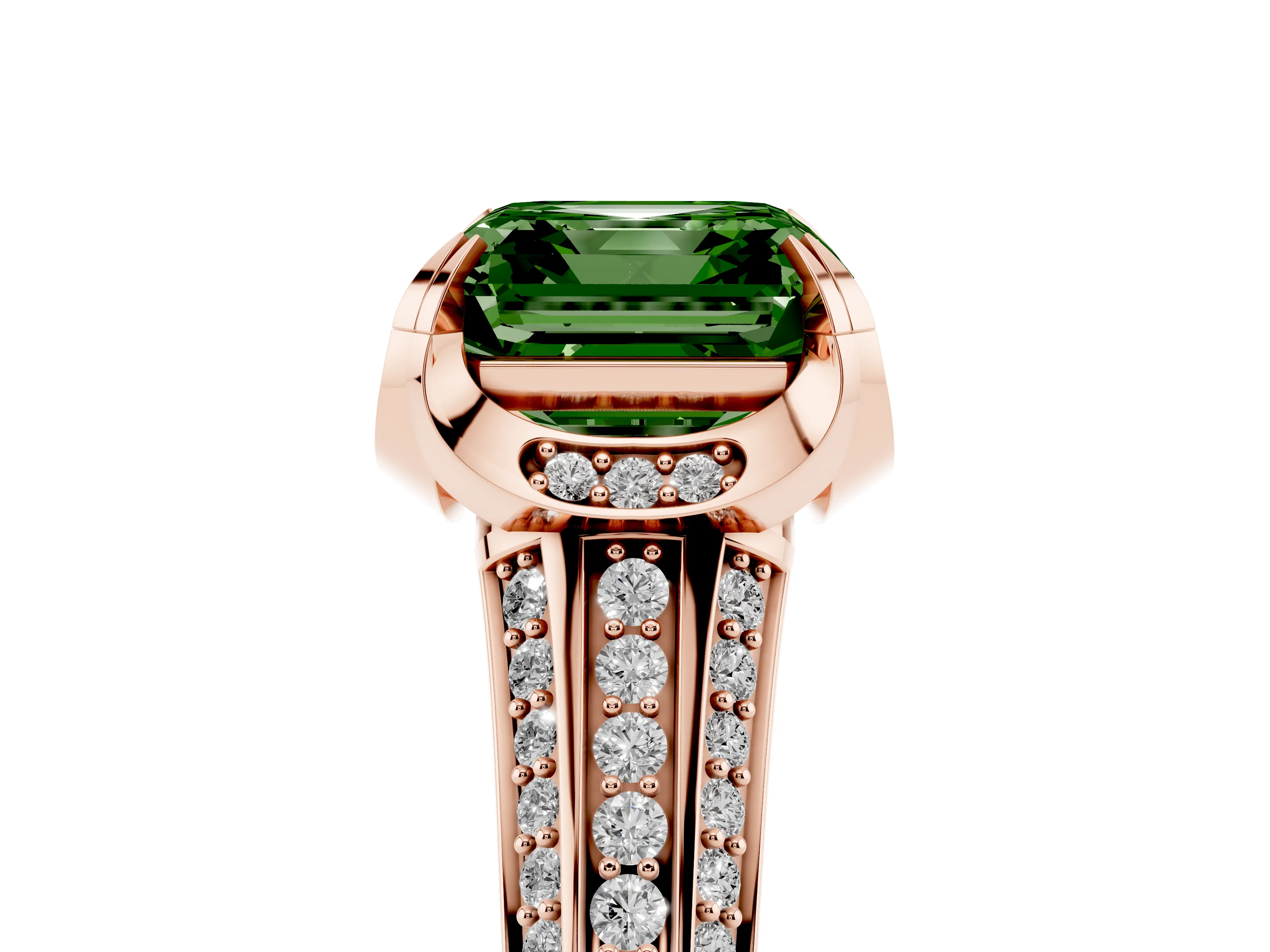 Fancy Green Asscher Cut Diamond Pavé Split Shank Solitaire Ring Set in Rose gold with Prong Setting