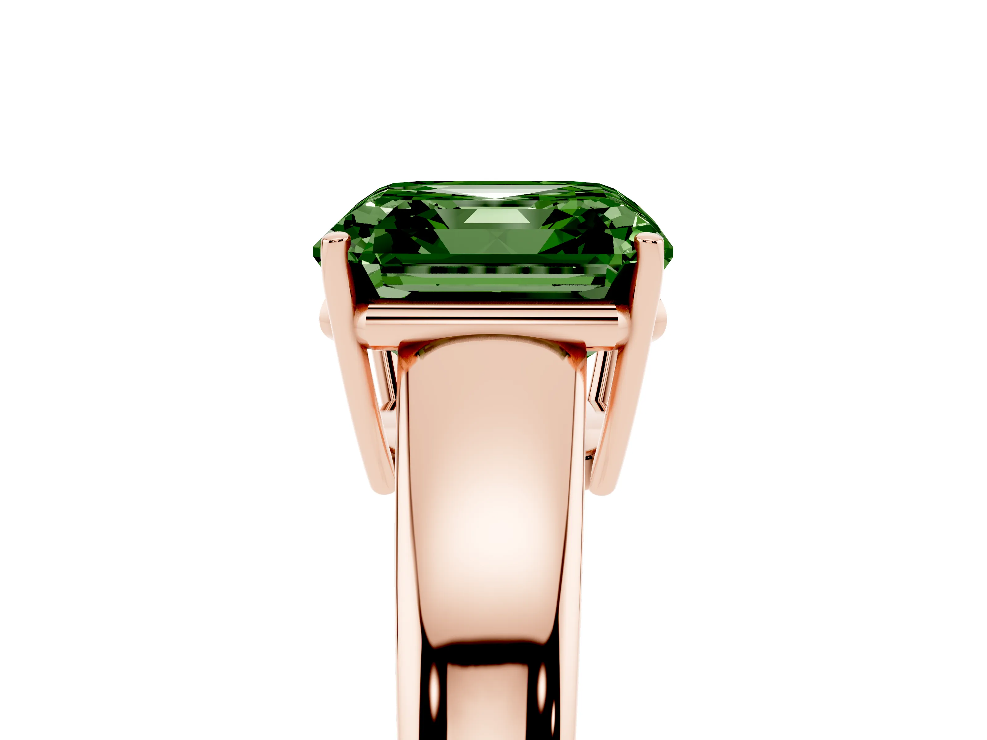 Fancy Green Asscher Cut Diamond Solitaire Ring Set in Rose gold with Tapered Band and Prong Setting