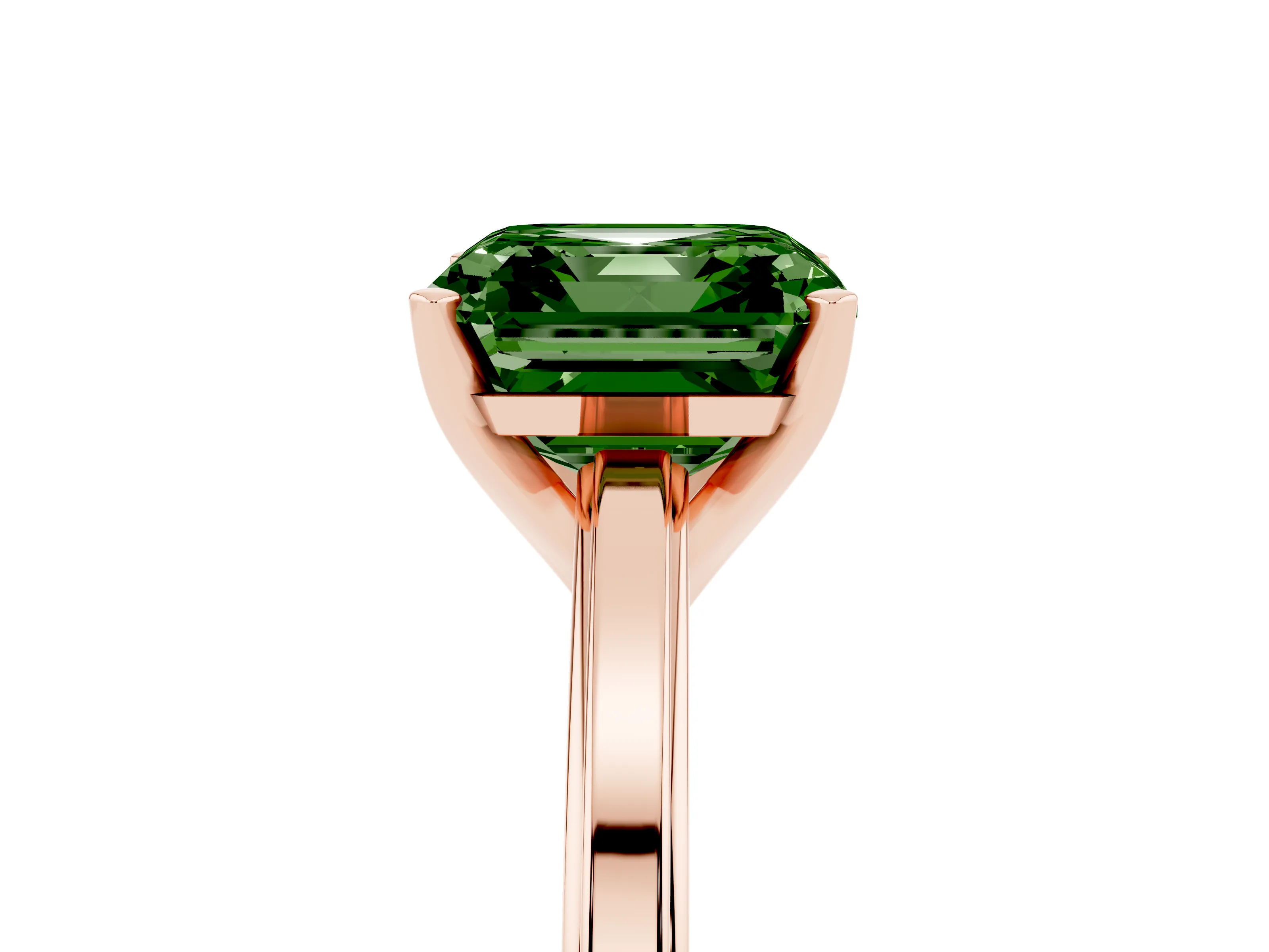 Fancy Green Asscher Cut Diamond Solitaire Ring Set in Rose gold with Prong Setting and Classic Band