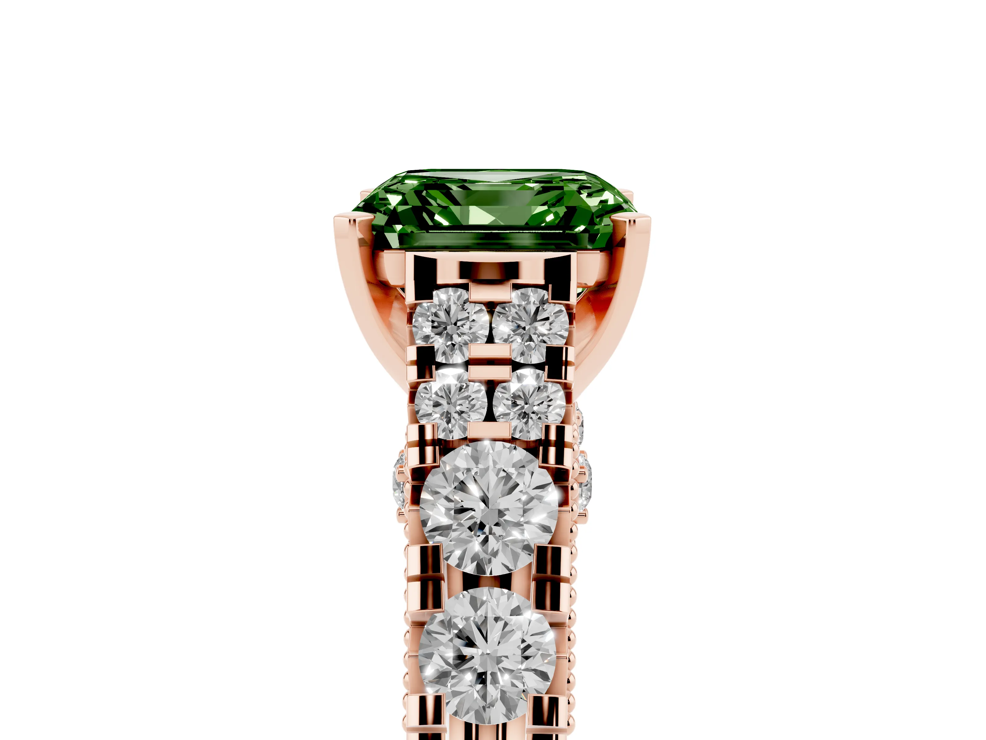 Fancy Green Asscher Cut Diamond Classic Solitaire Ring Set in Rose gold with Pavé Band and Prong Setting
