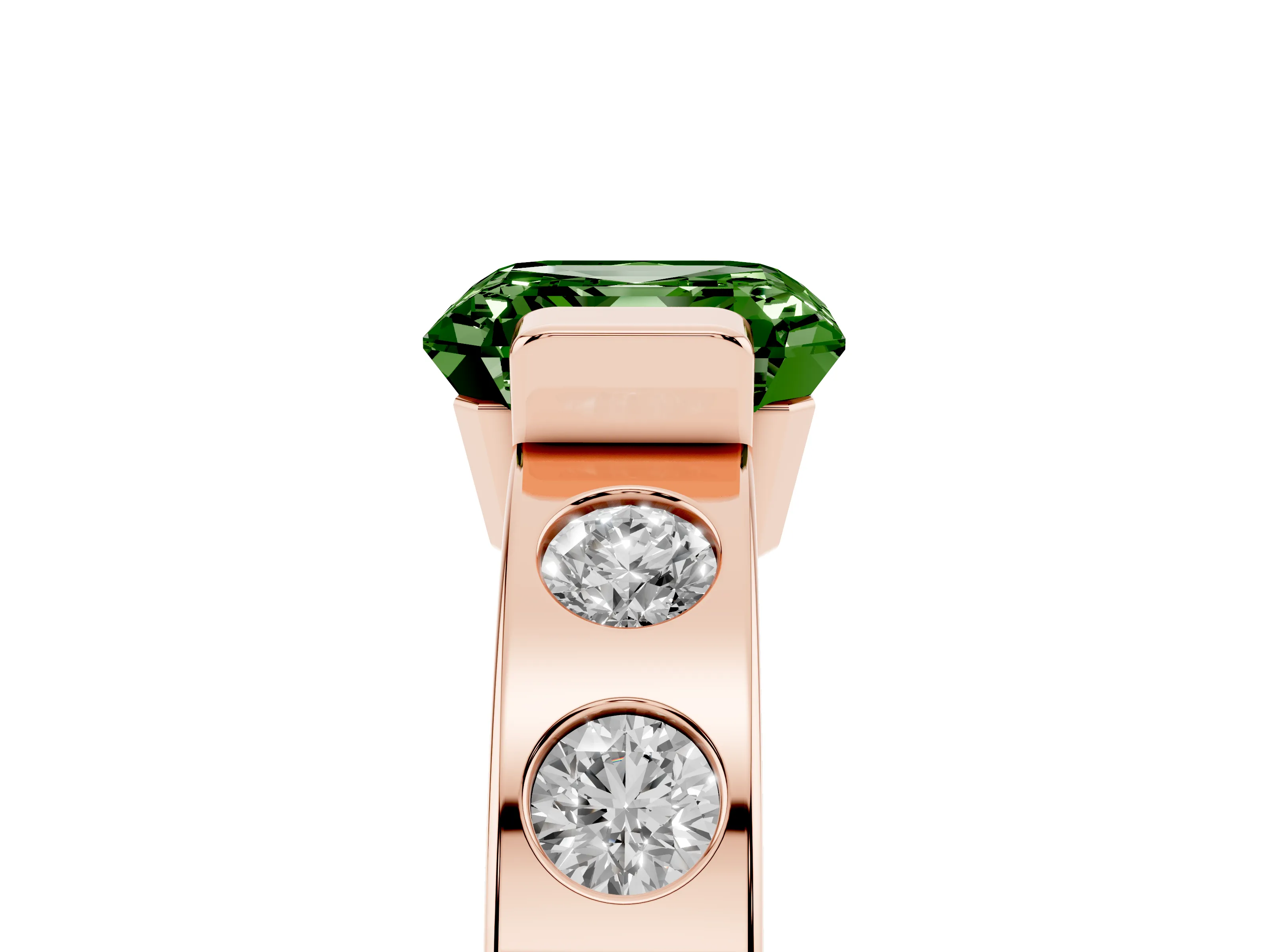 Fancy Green Asscher Cut Diamond Channel-Set Band Ring Set in Rose gold with Bezel Prong Setting