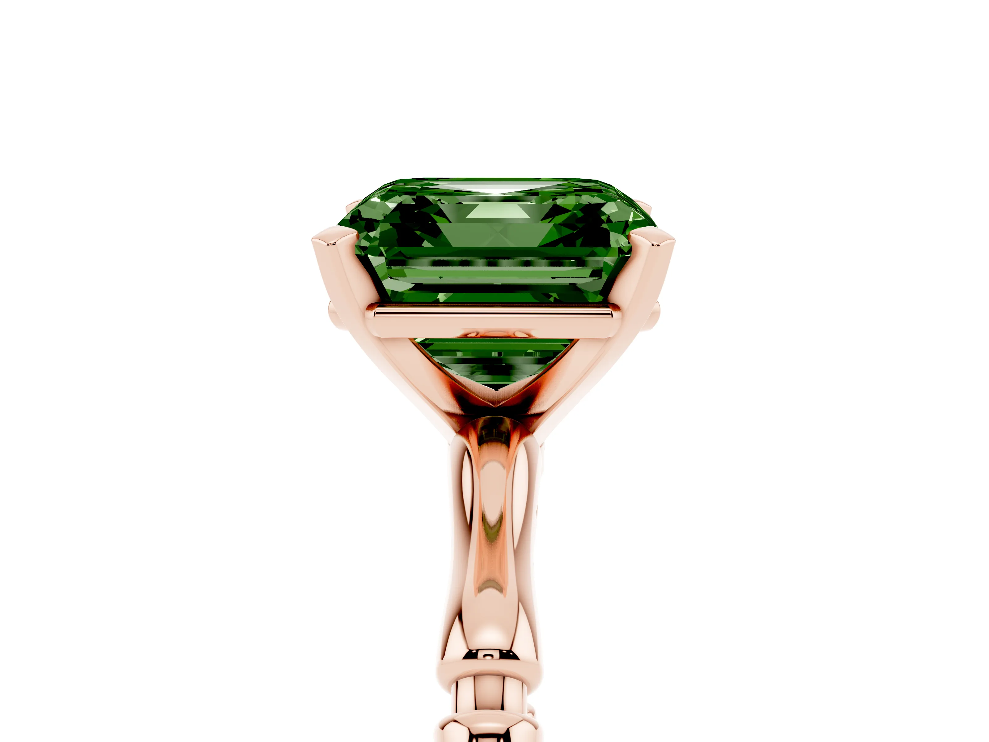 Fancy Green Asscher Cut Diamond Solitaire Ring Set in Rose gold with Bamboo Band and Prong Setting