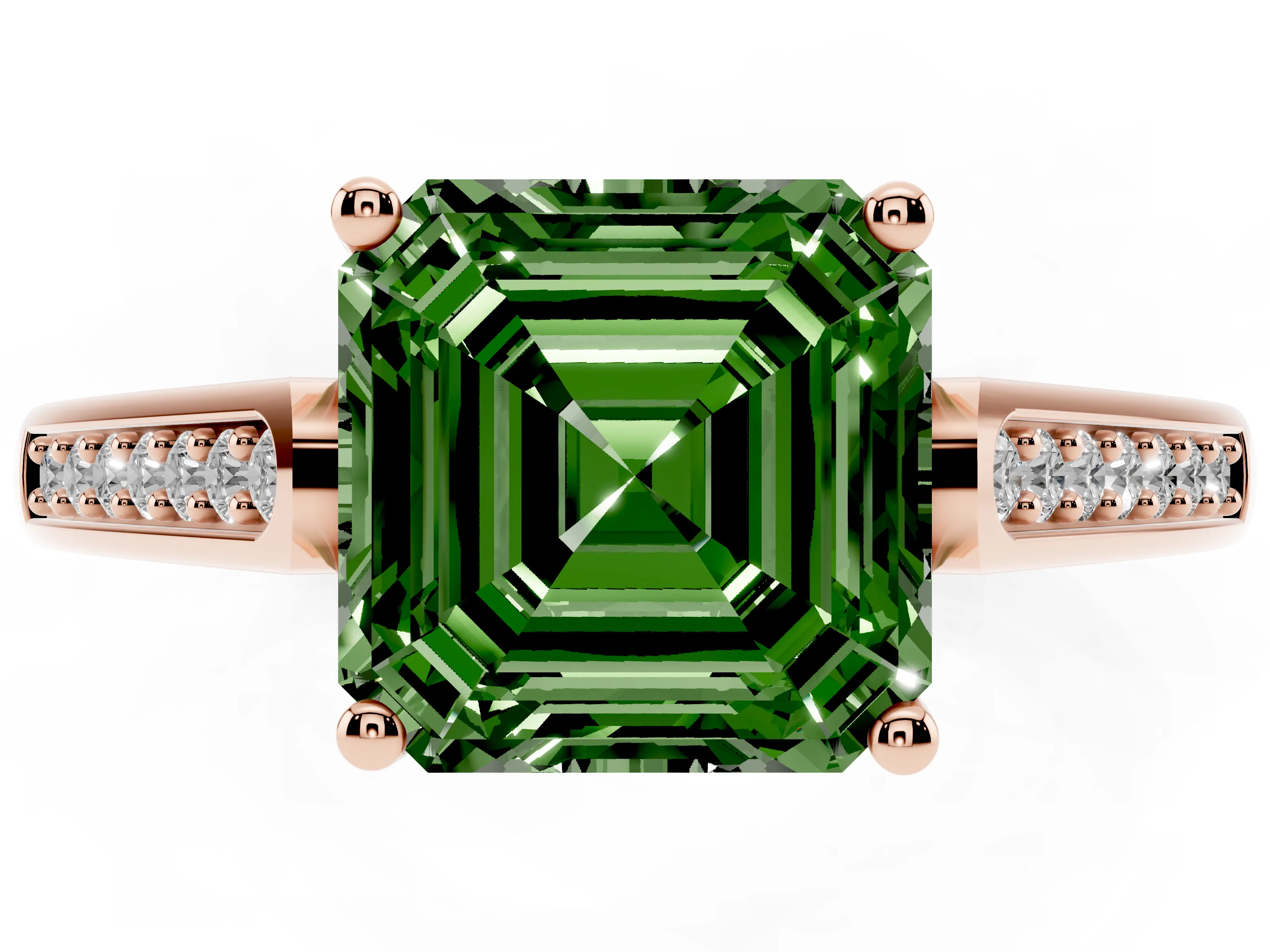 Asscher Cut Engagement Ring Setting for a Fancy Green Lab-Grown Diamond | Rose Gold - Design NV-24597