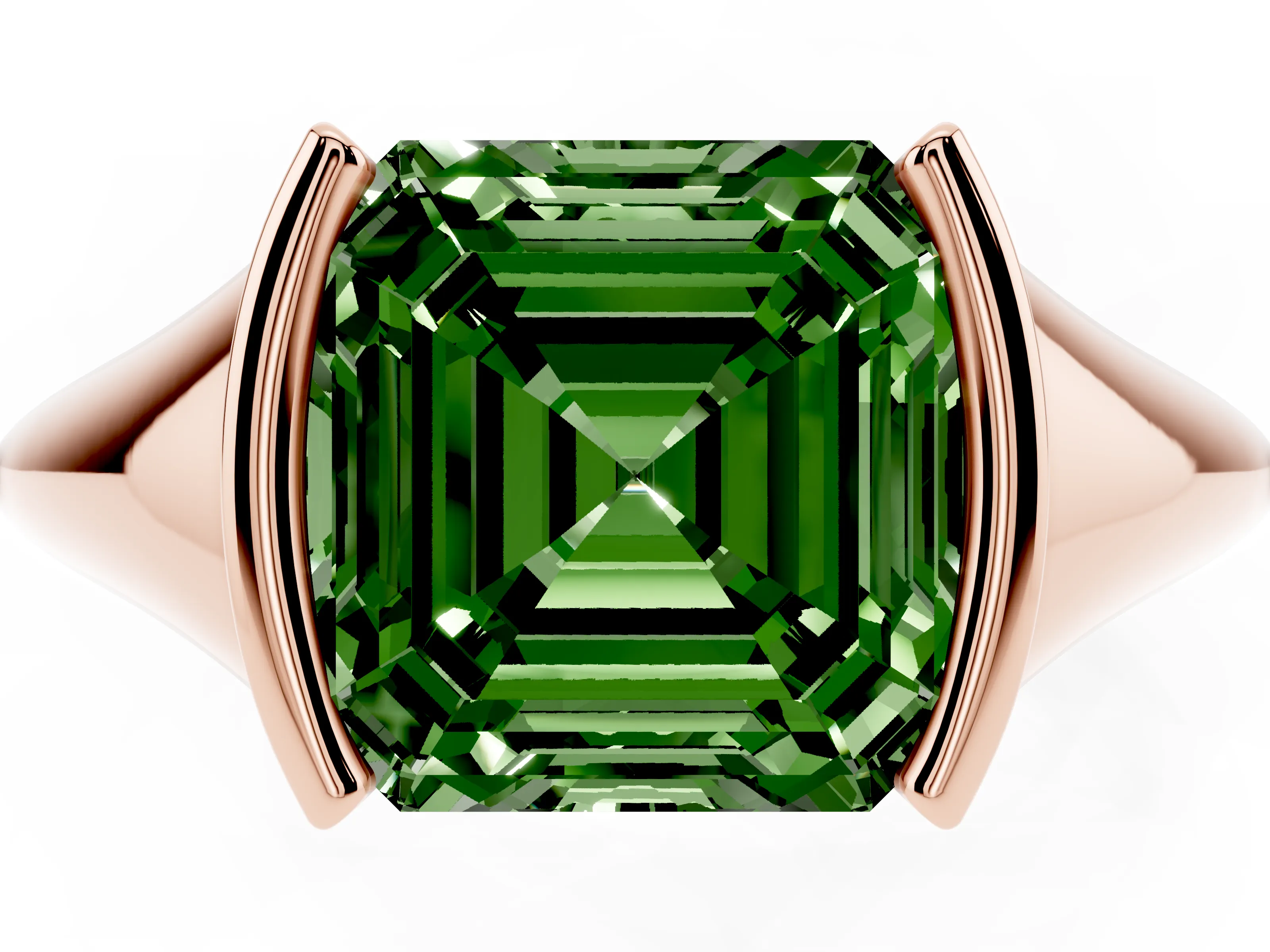 Fancy Green Asscher Cut Diamond Solitaire Tension Set Ring Set in Rose gold