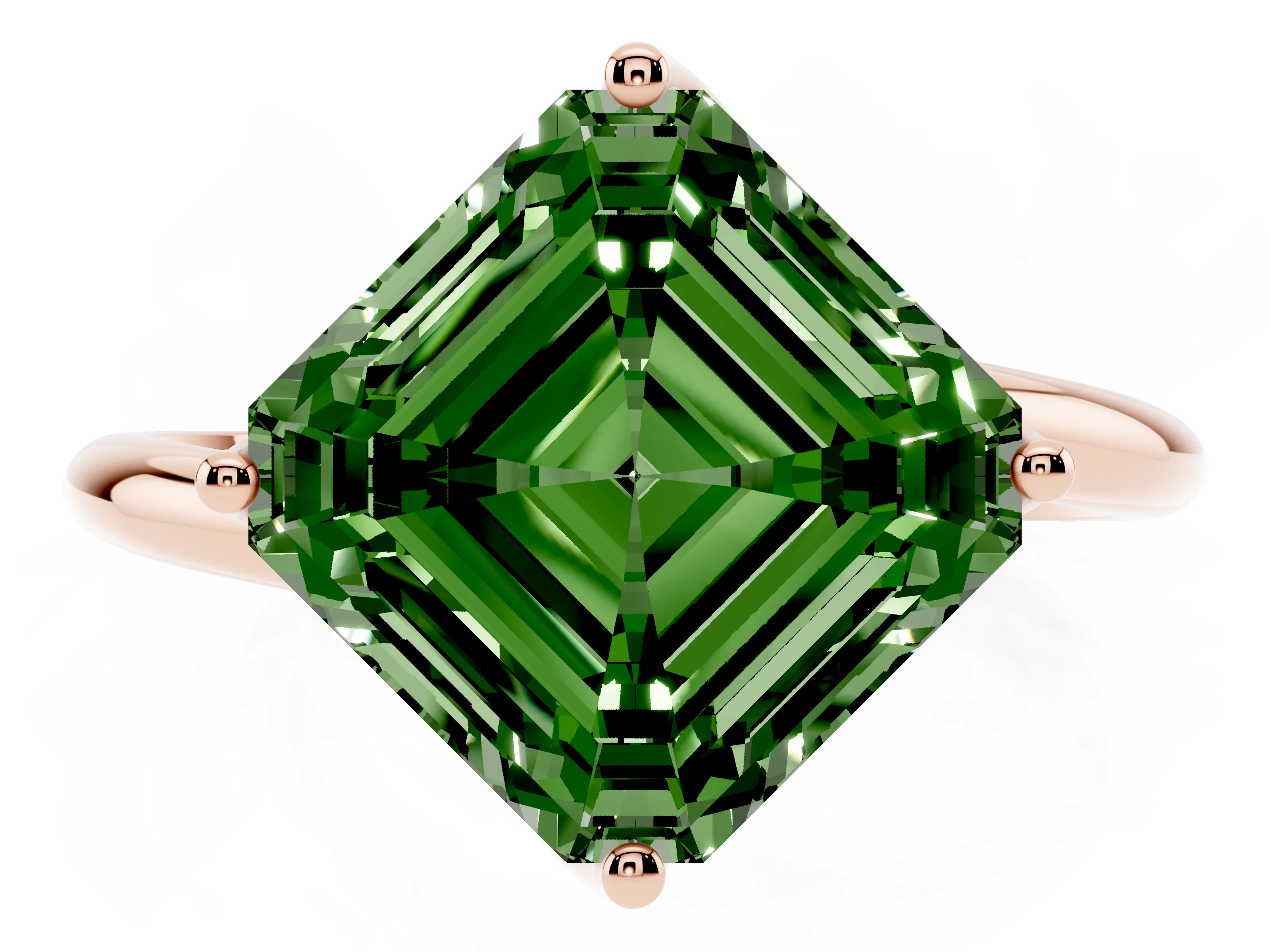 Fancy Green Asscher Cut Diamond Solitaire Engagement Ring Set in Rose gold with Classic Plain Band
