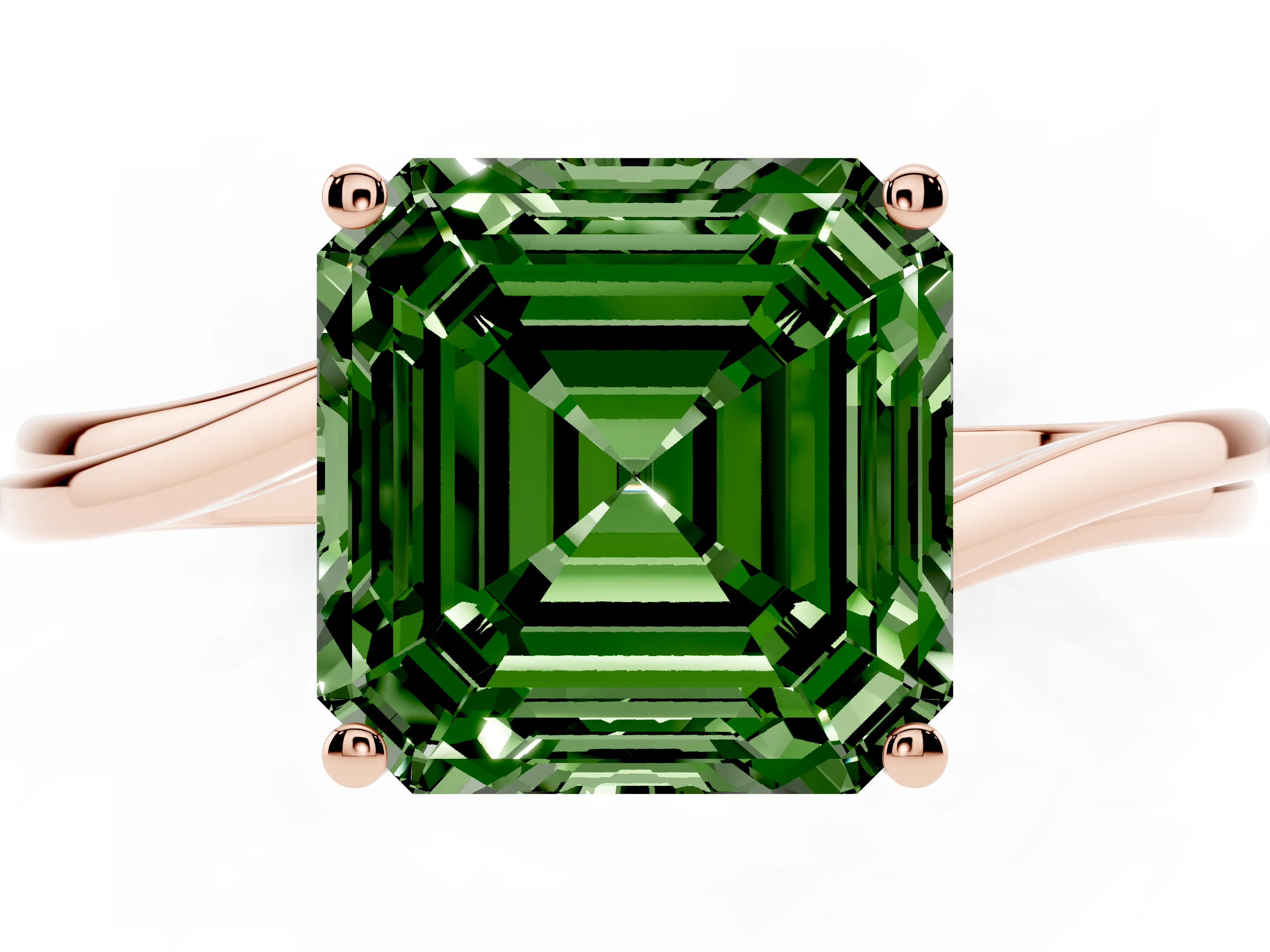 Fancy Green Asscher Cut Diamond Solitaire Twist Band Ring Set in Rose gold with Prong Setting
