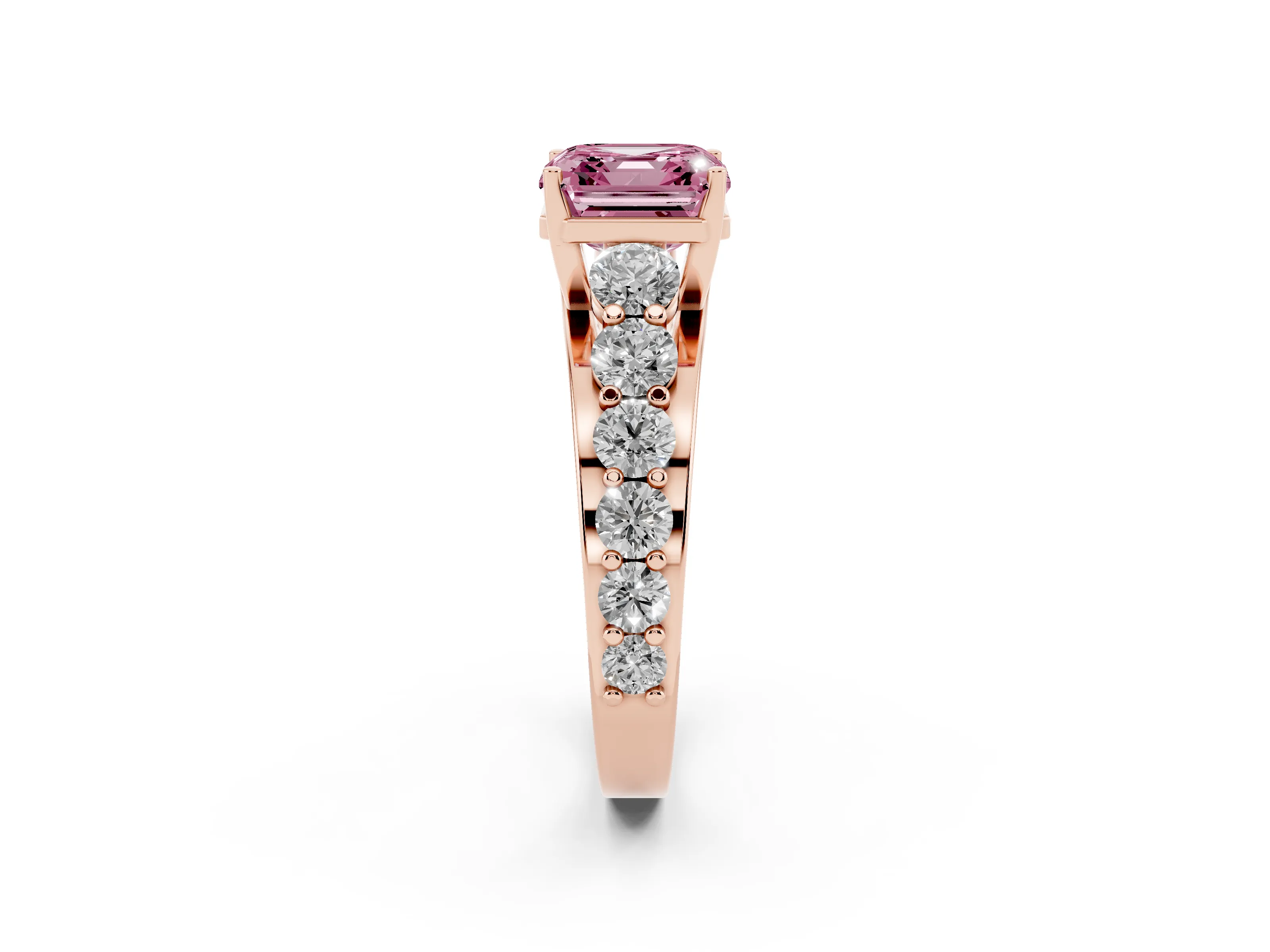 Fancy Pink Asscher Cut Diamond Pavé Engagement Ring Set in Rose gold with Prong Setting