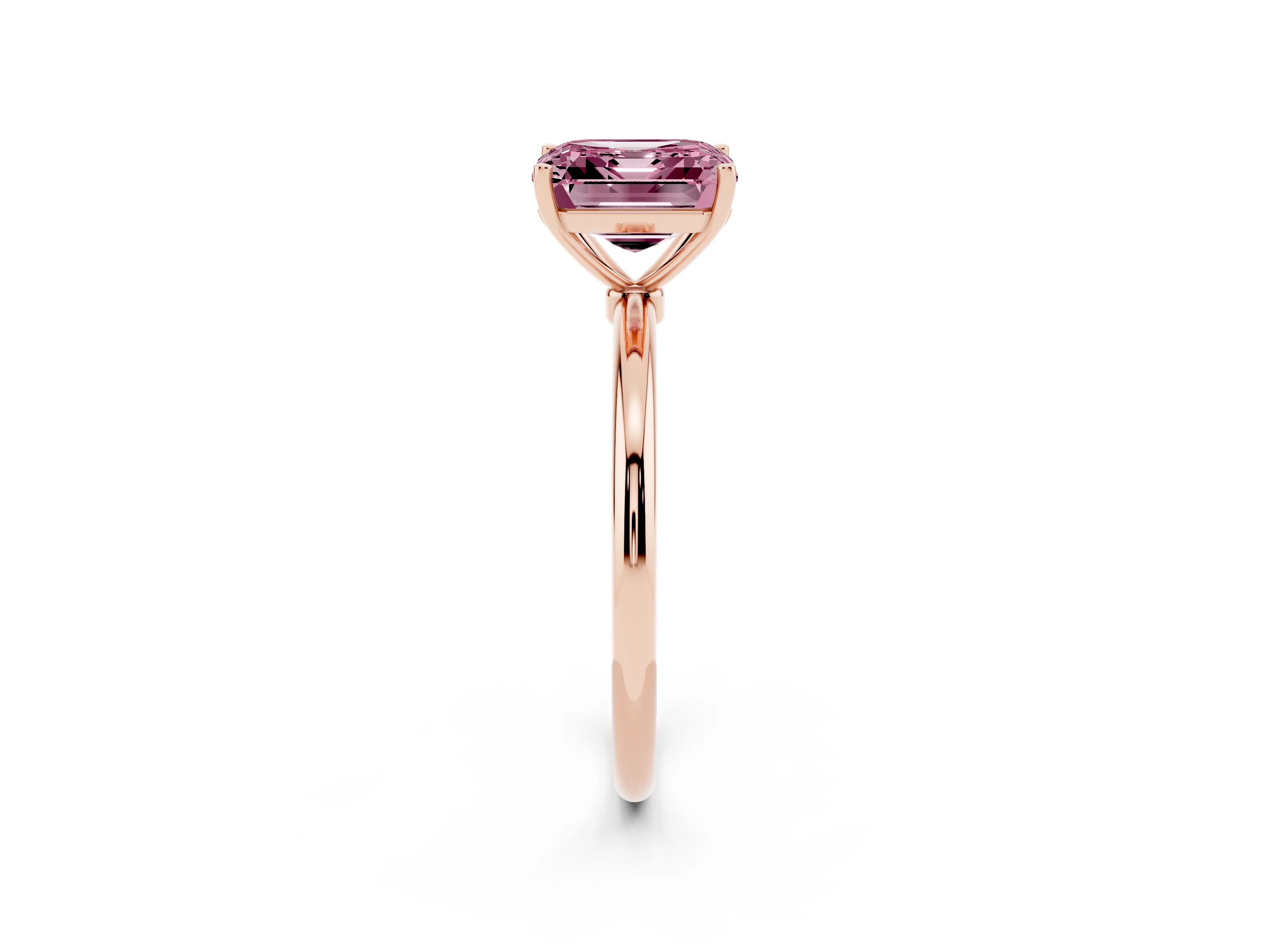 Fancy Pink Asscher Cut Diamond Solitaire Engagement Ring Set in Rose gold with Thin Band and Prong Setting