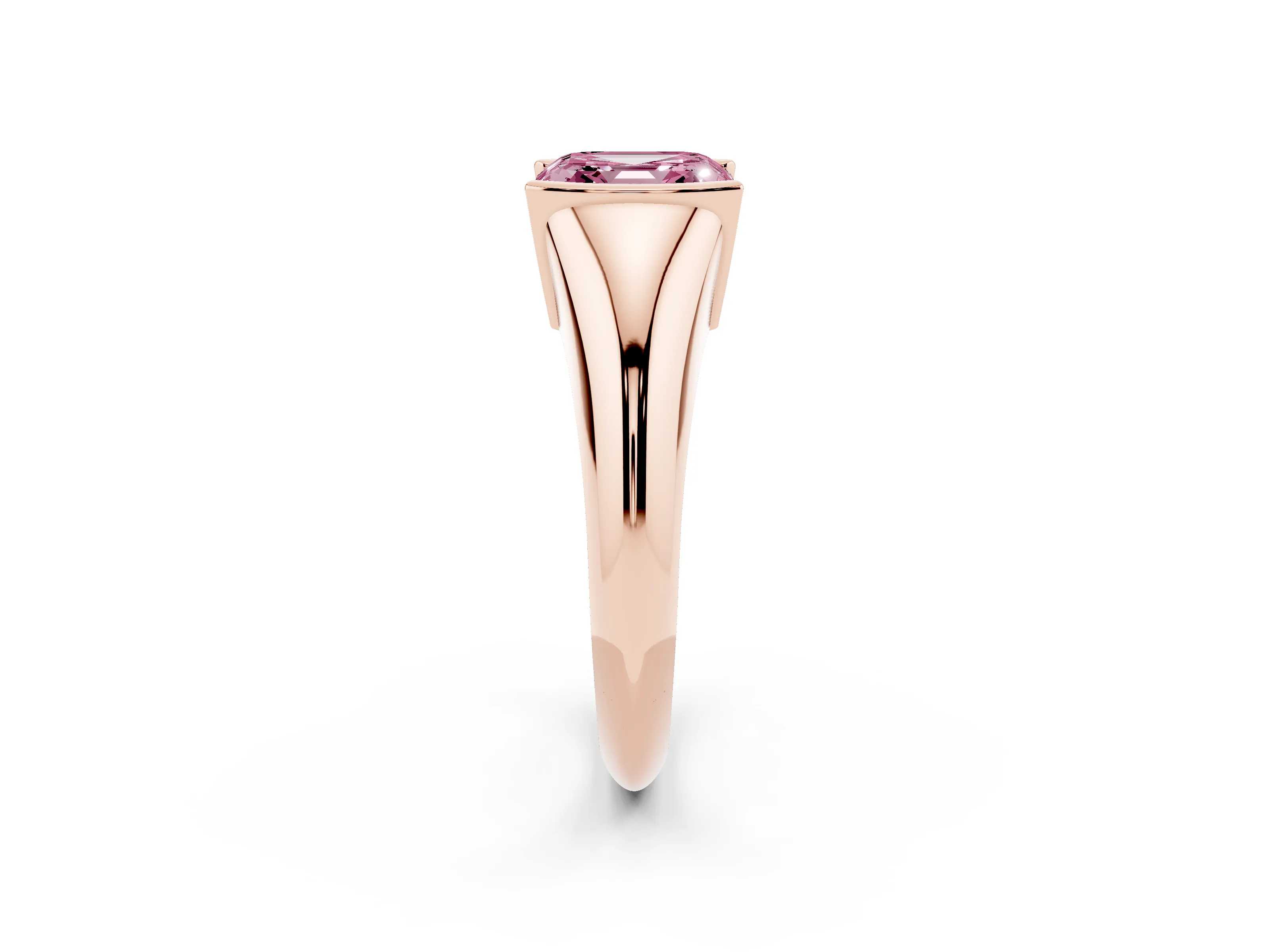 Fancy Pink Asscher Cut Diamond Solitaire Tension Set Ring Set in Rose gold