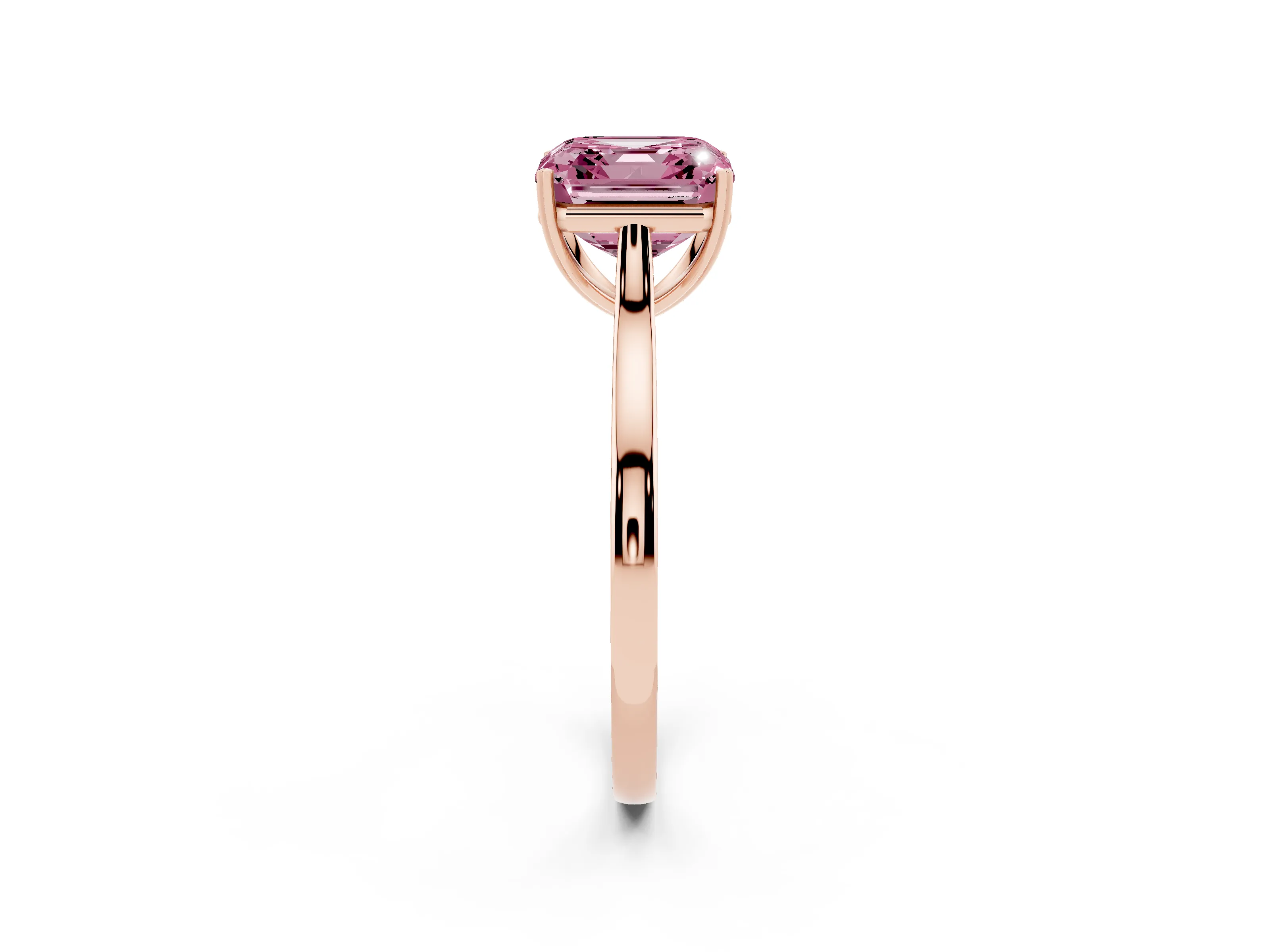 Fancy Pink Asscher Cut Diamond Solitaire Heart Prong Engagement Ring Set in Rose gold with Tapered Band