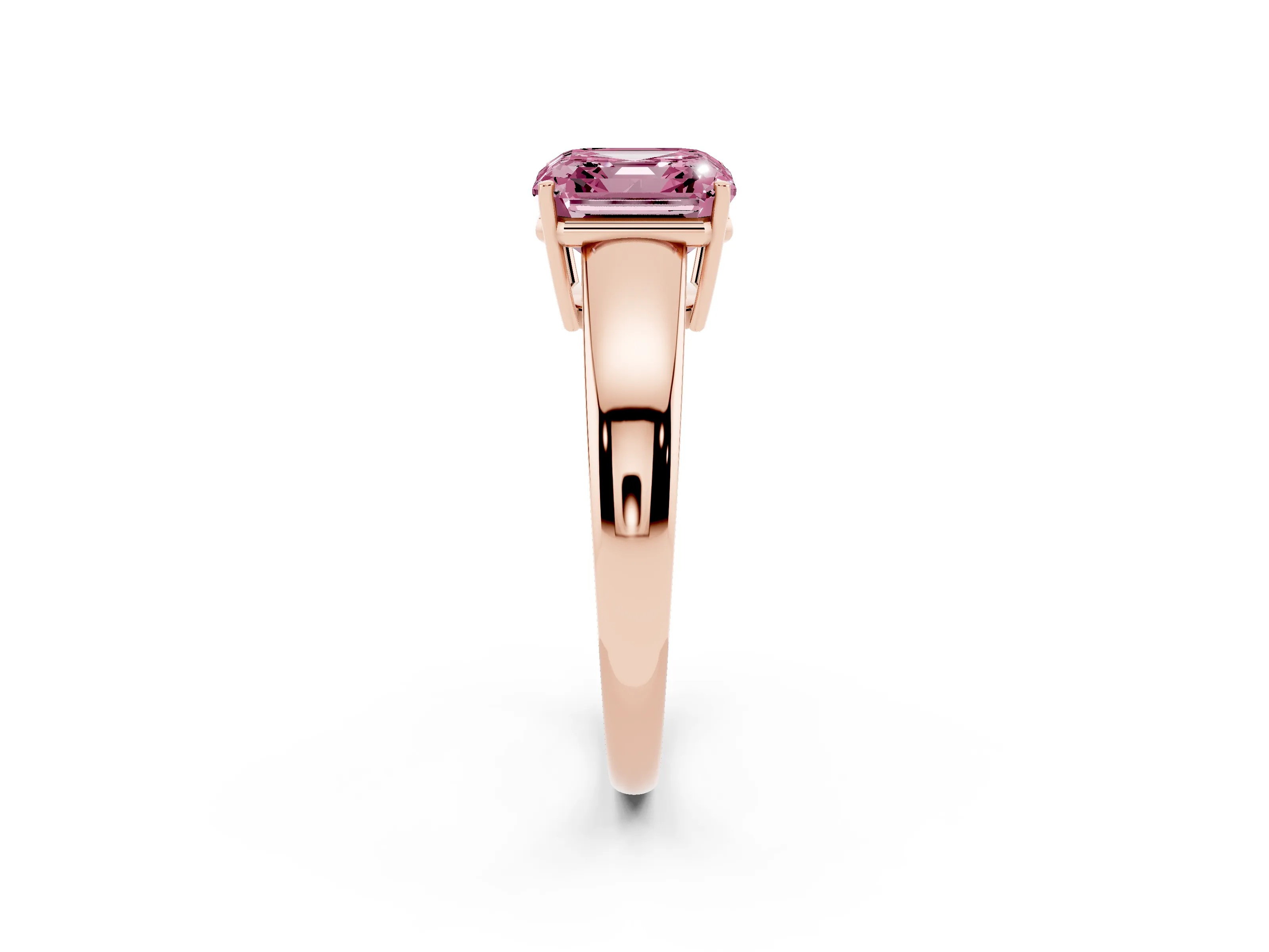 Fancy Pink Asscher Cut Diamond Solitaire Ring Set in Rose gold with Tapered Band and Prong Setting