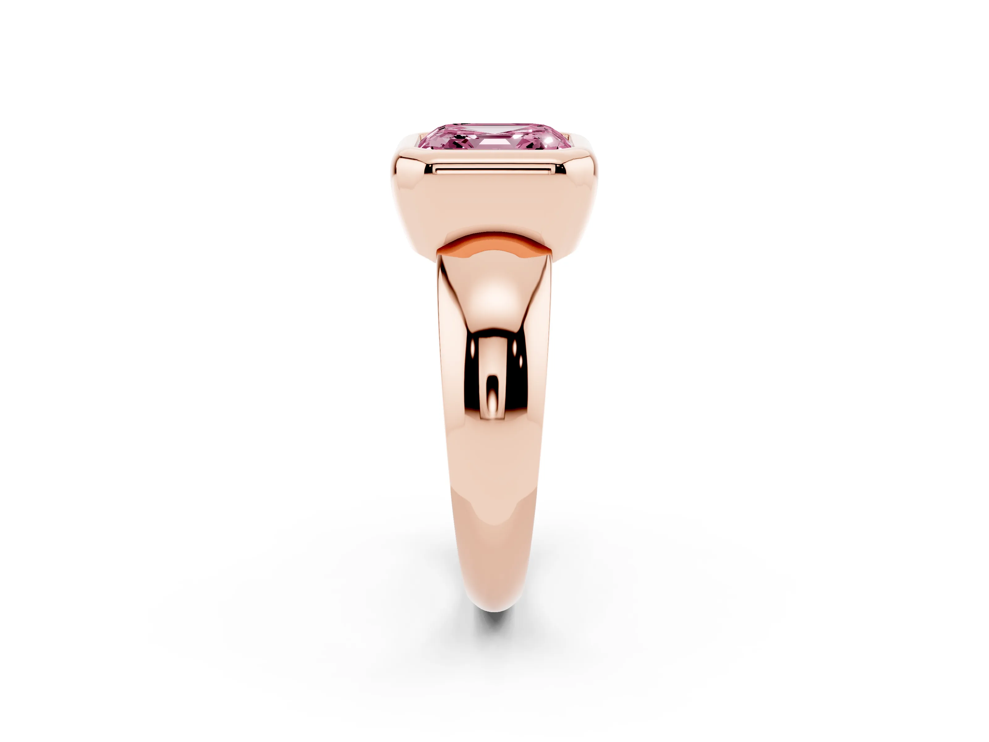 Fancy Pink Bezel Set Asscher Cut Diamond Solitaire Ring Set in Rose gold with Wide Band