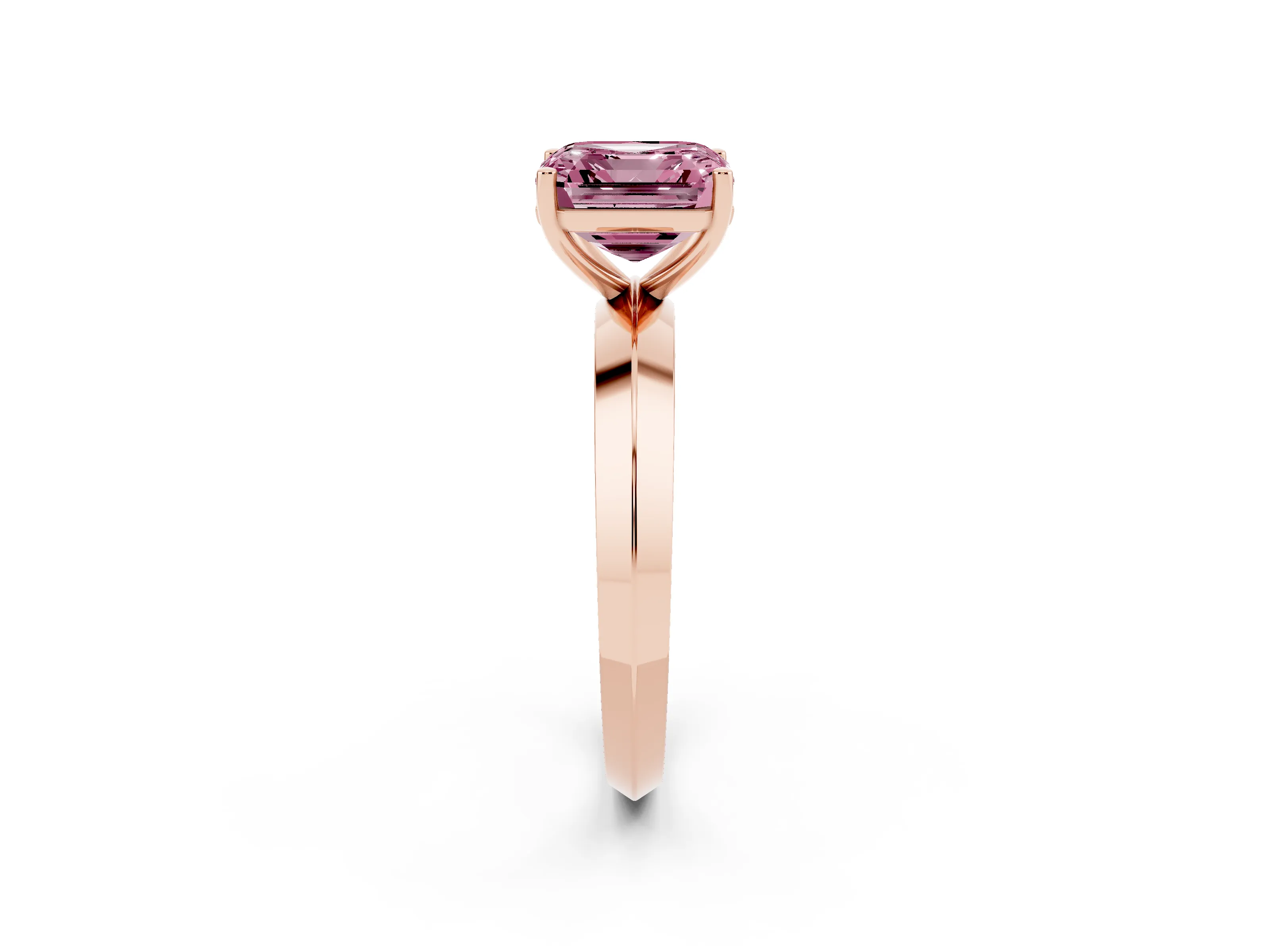 Fancy Pink Asscher Cut Diamond Solitaire Engagement Ring Set in Rose gold with Flat Band and Prong Setting
