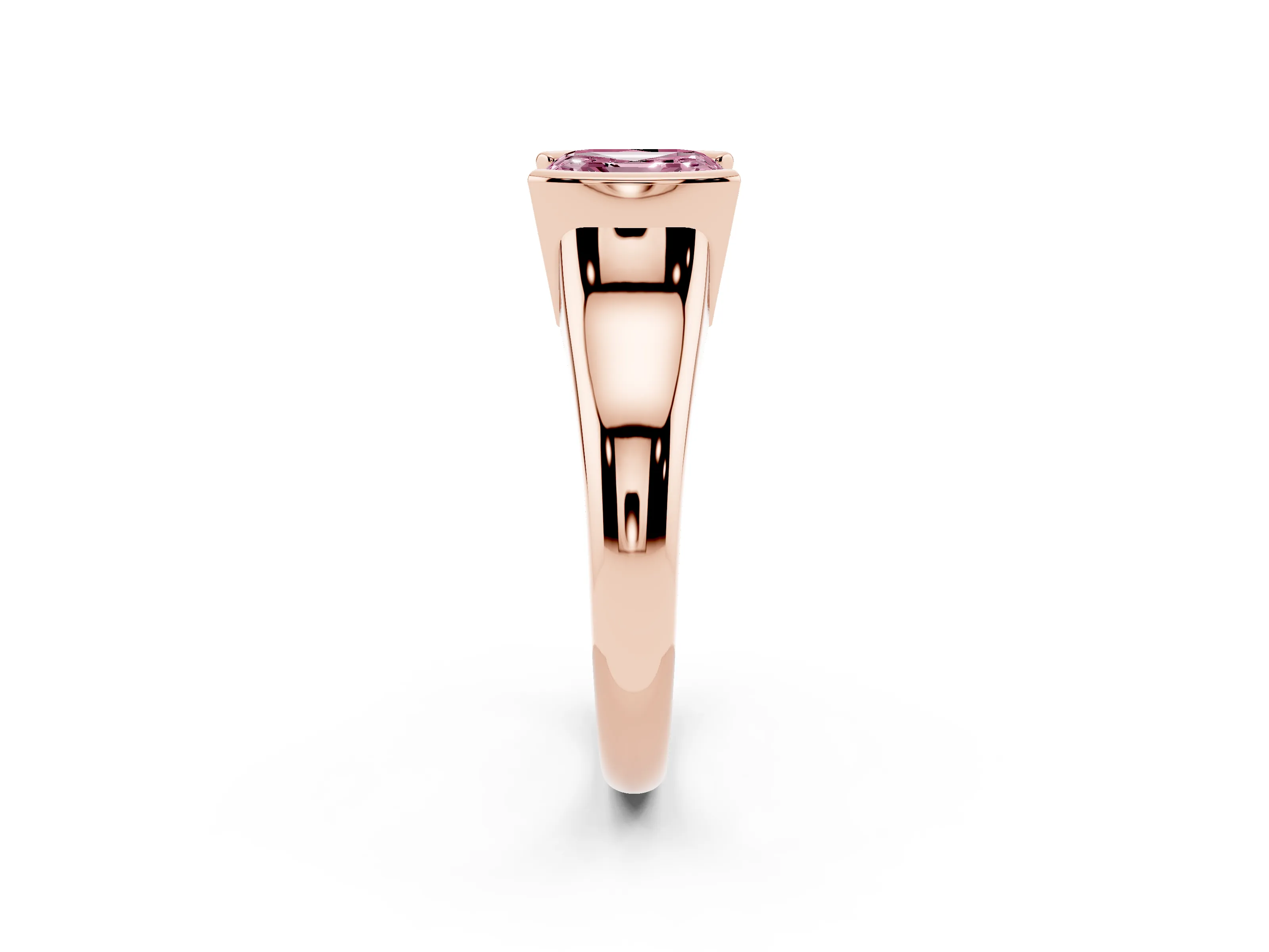 Fancy Pink Asscher Cut Diamond Solitaire Tension Set Ring Set in Rose gold with Split Shank Band