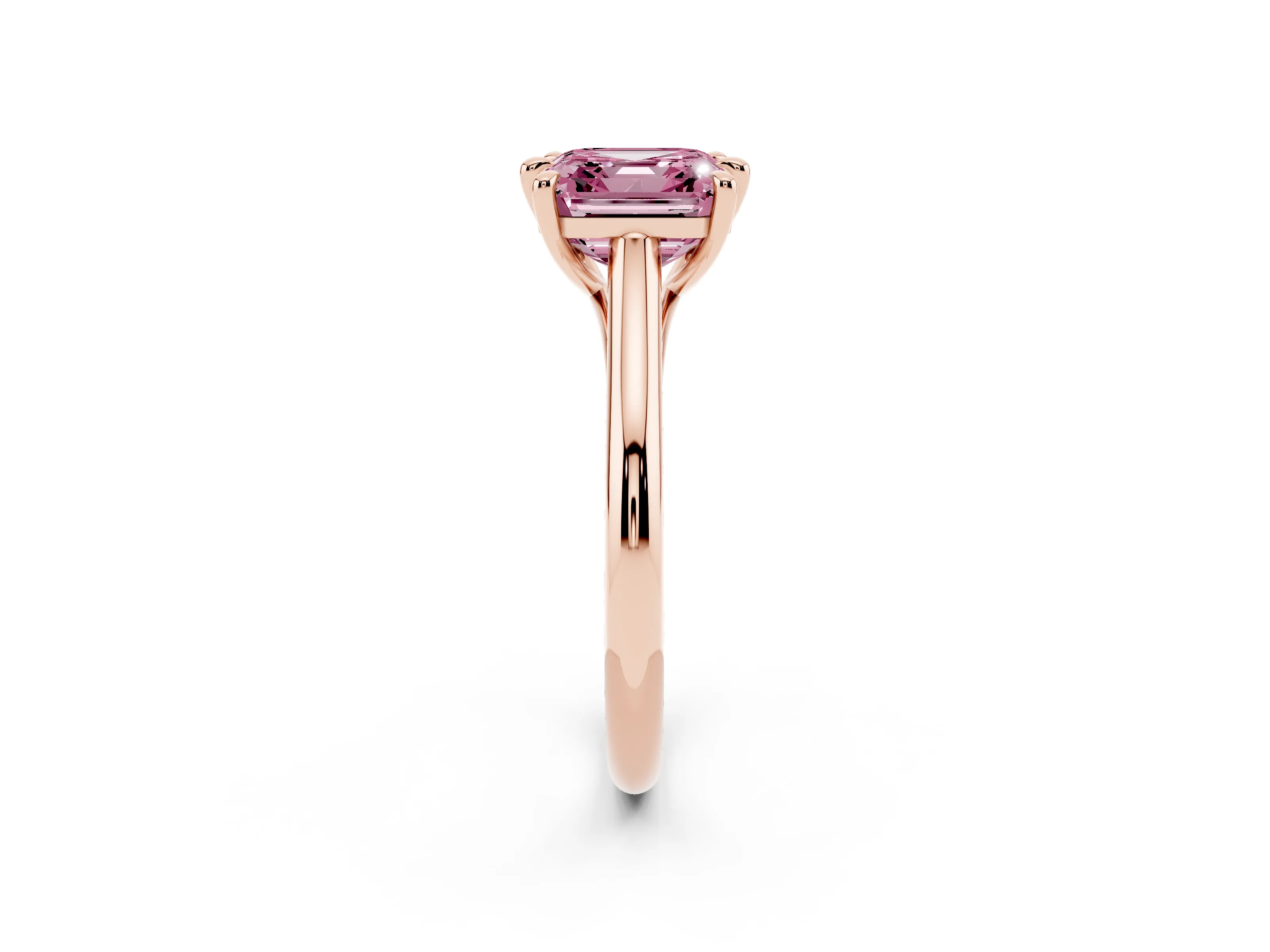 Fancy Pink Asscher Cut Diamond Solitaire Engagement Ring Set in Rose gold with Prong Setting and Plain Classic Band