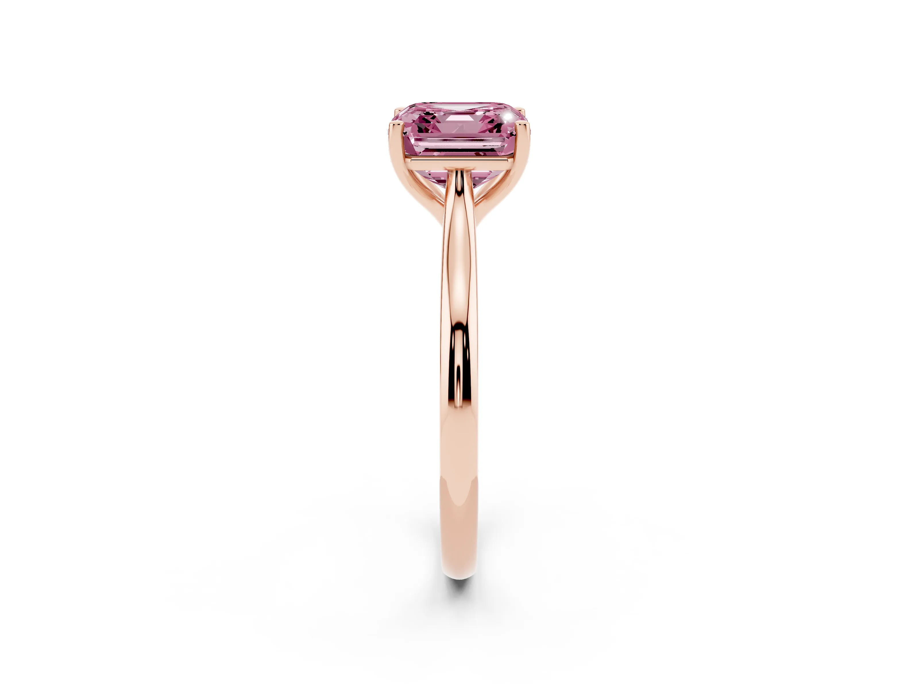 Fancy Pink Asscher Cut Diamond Solitaire Ring Set in Rose gold with Cathedral Band and Prong Setting