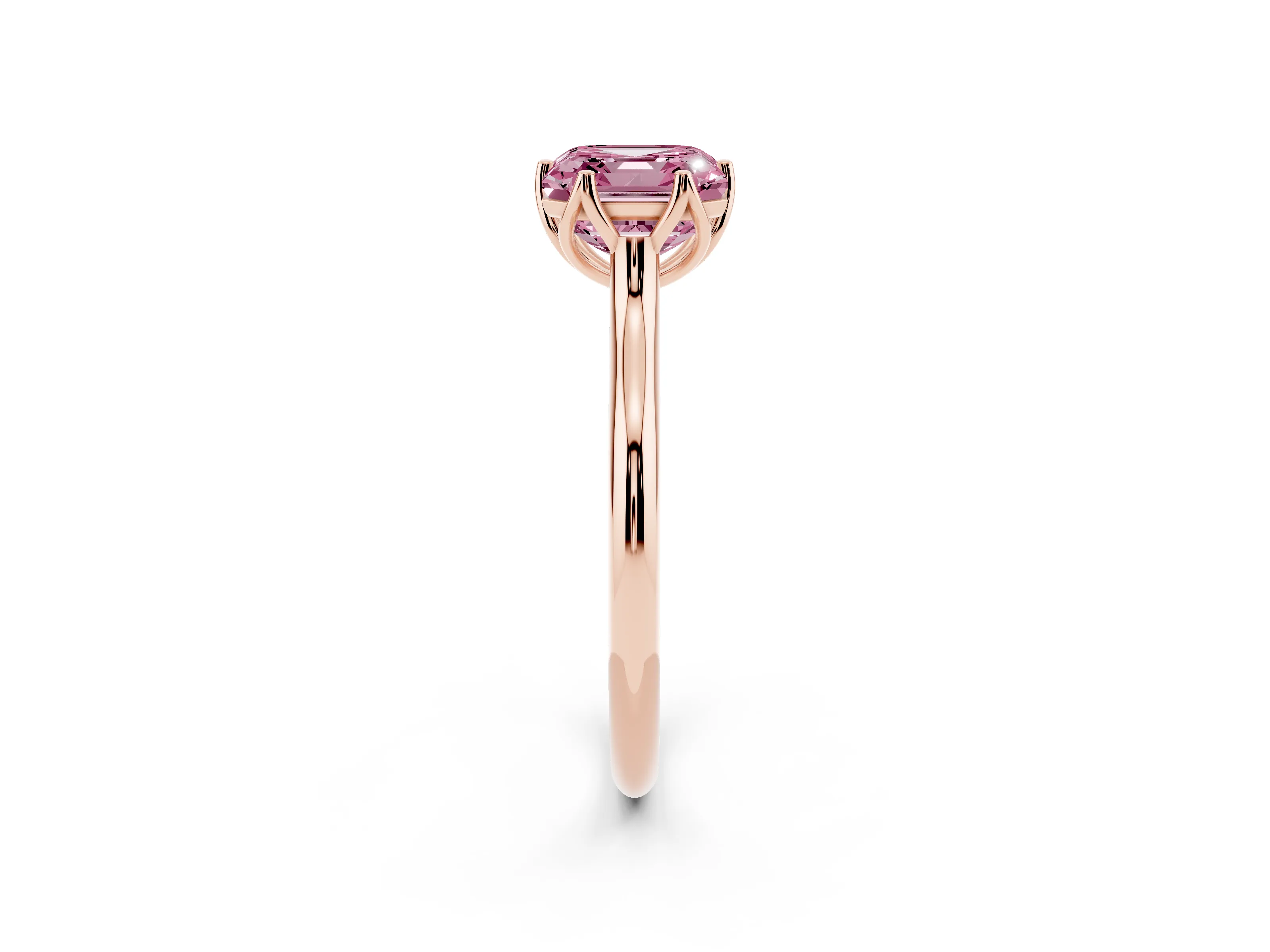 Fancy Pink Asscher Cut Diamond Solitaire Cathedral Ring Set in Rose gold with Prong Setting