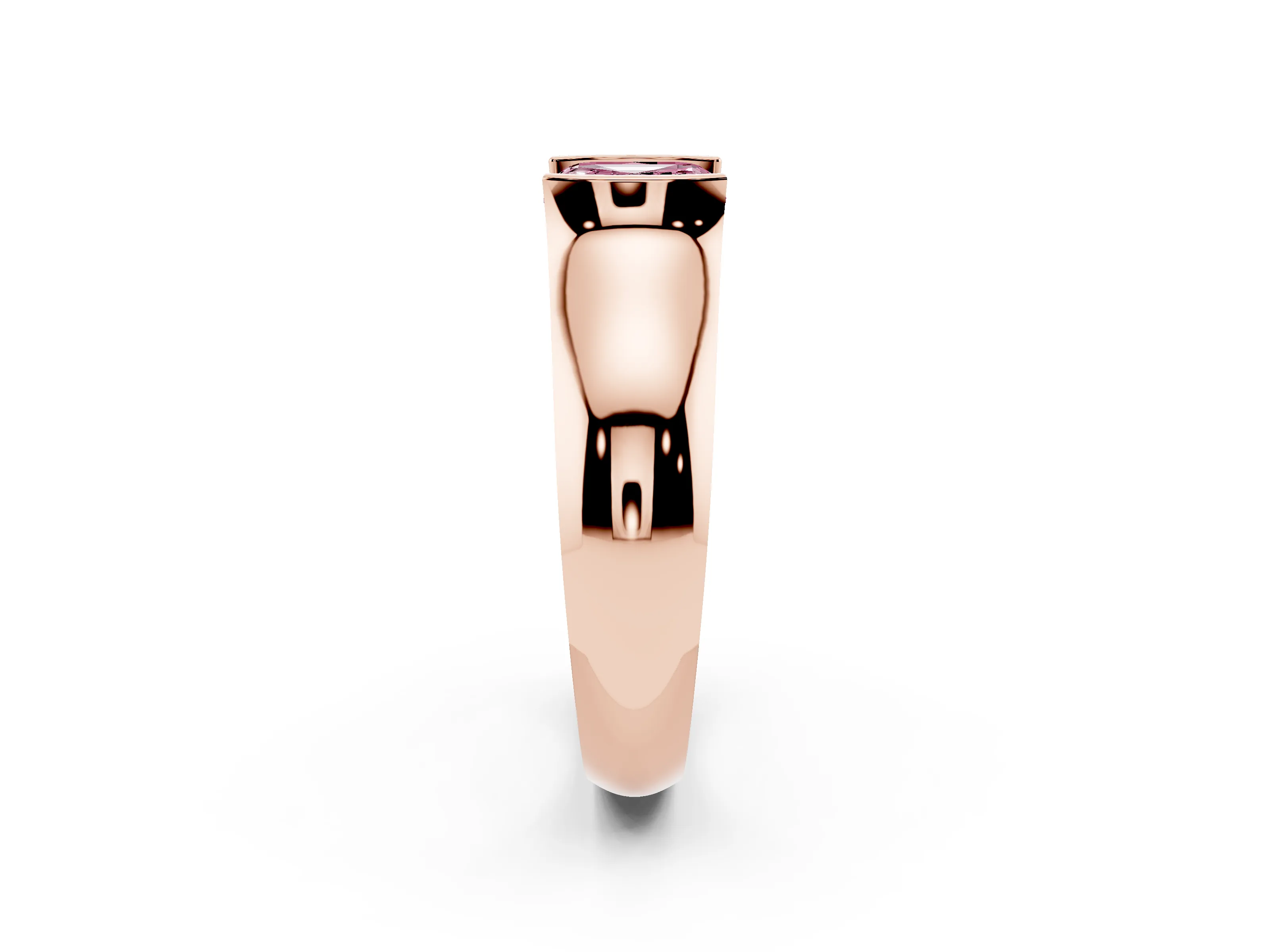 Fancy Pink Asscher Cut Diamond Bezel Solitaire Ring Set in Rose gold with Wide Band