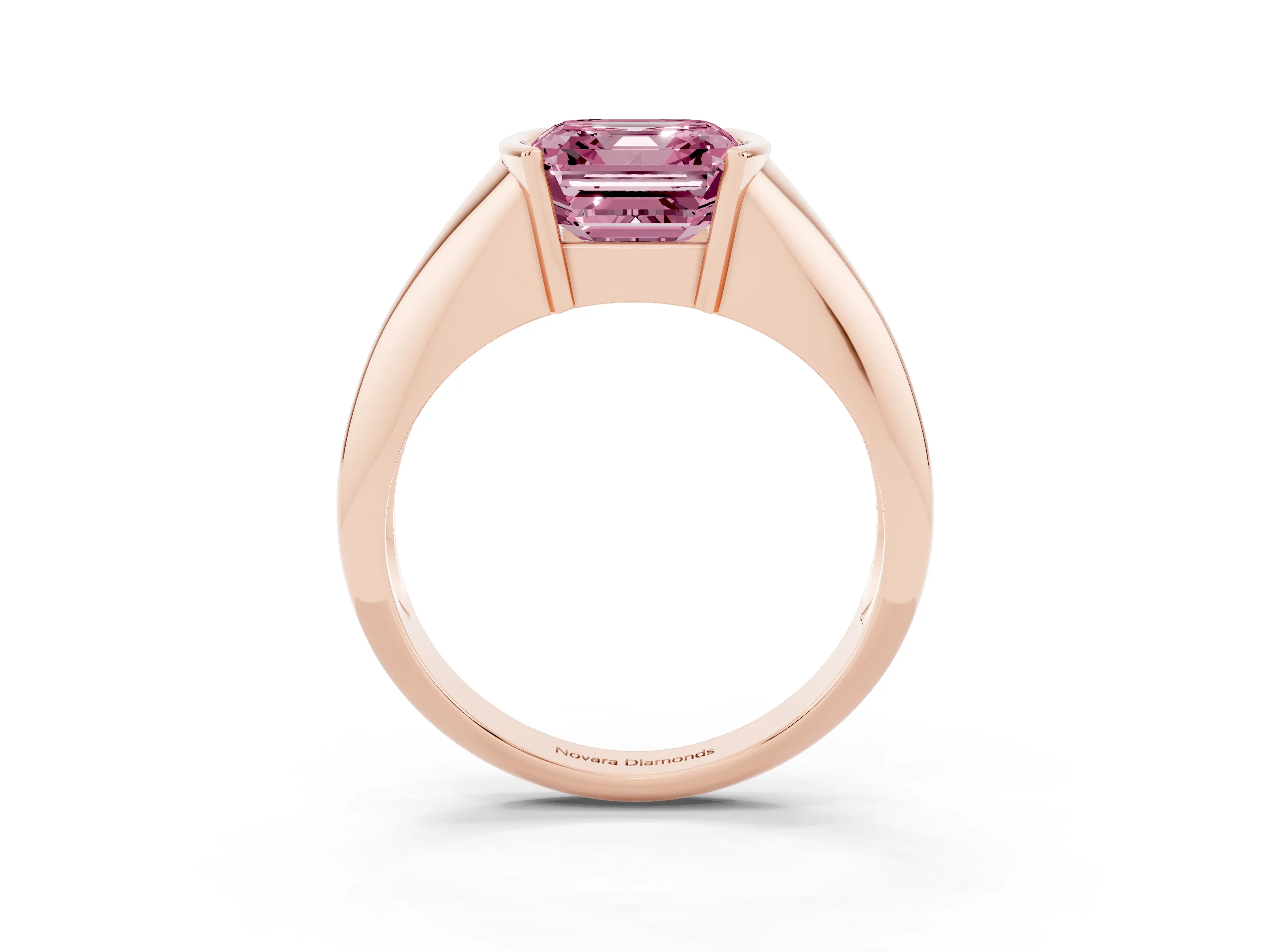 Fancy Pink Asscher Cut Diamond Solitaire Tension Set Ring Set in Rose gold