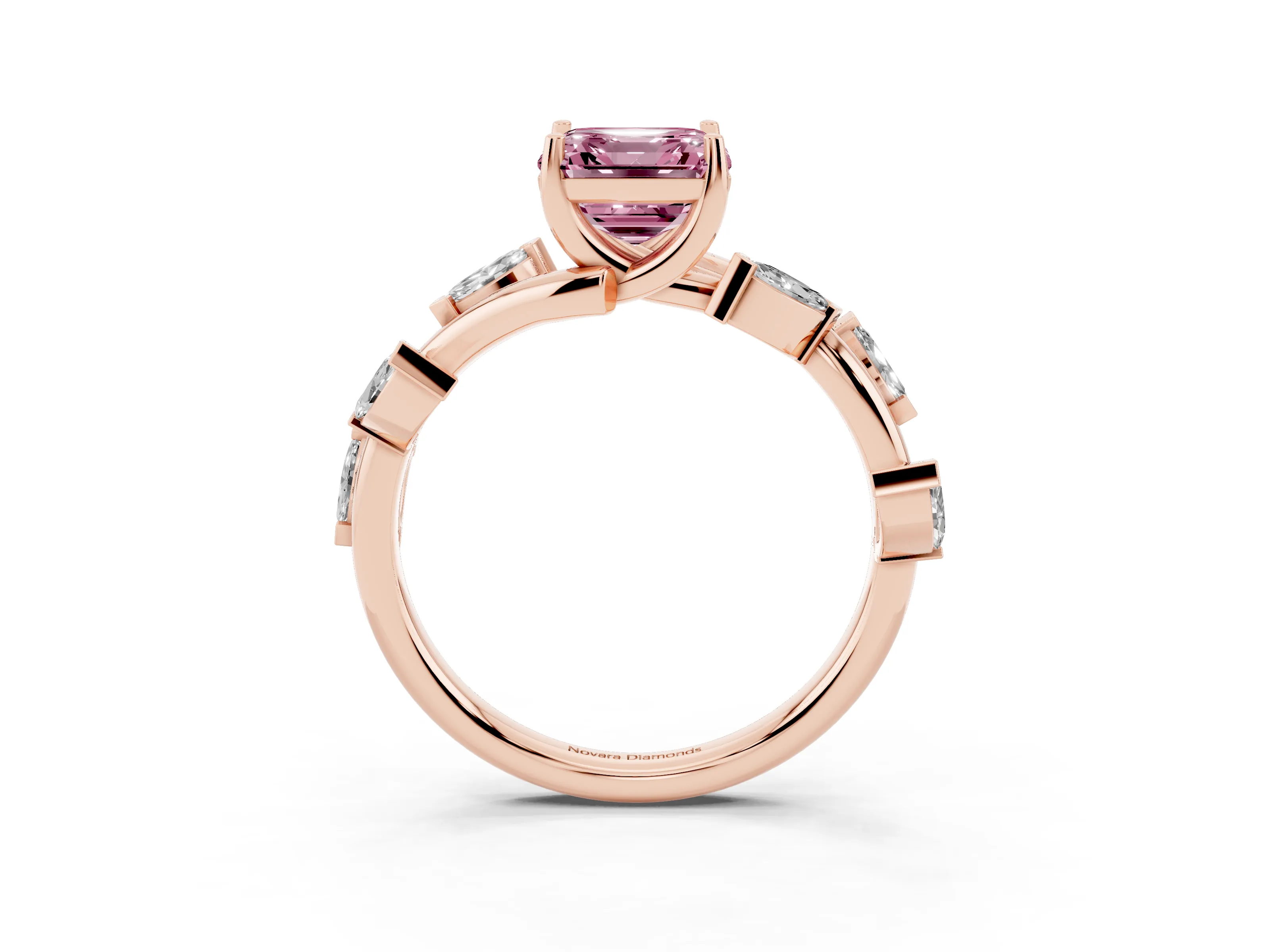 Fancy Pink Asscher Cut Diamond Solitaire Ring Set in Rose gold with Twisted Marquise Accent Band