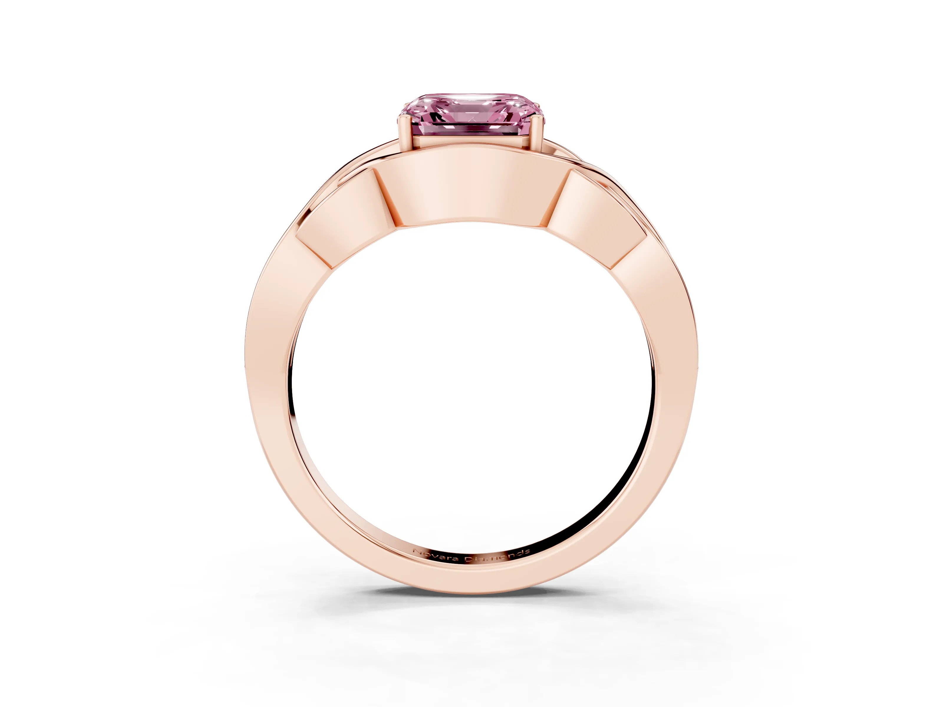 Fancy Pink Asscher Cut Diamond Solitaire Ring Set in Rose gold with Intertwined Band