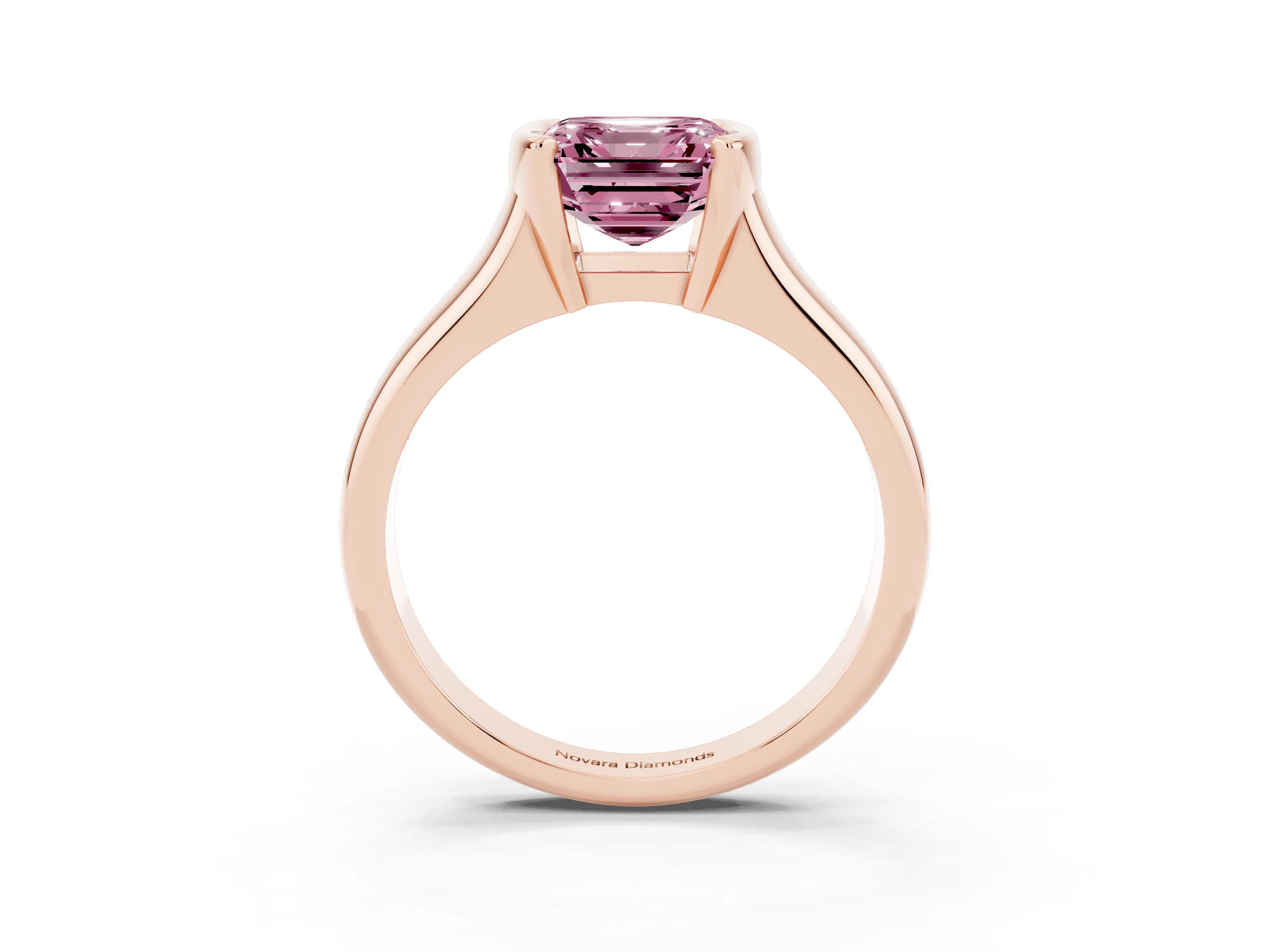 Fancy Pink Asscher Cut Diamond Solitaire Tension Set Ring Set in Rose gold with Split Shank Band