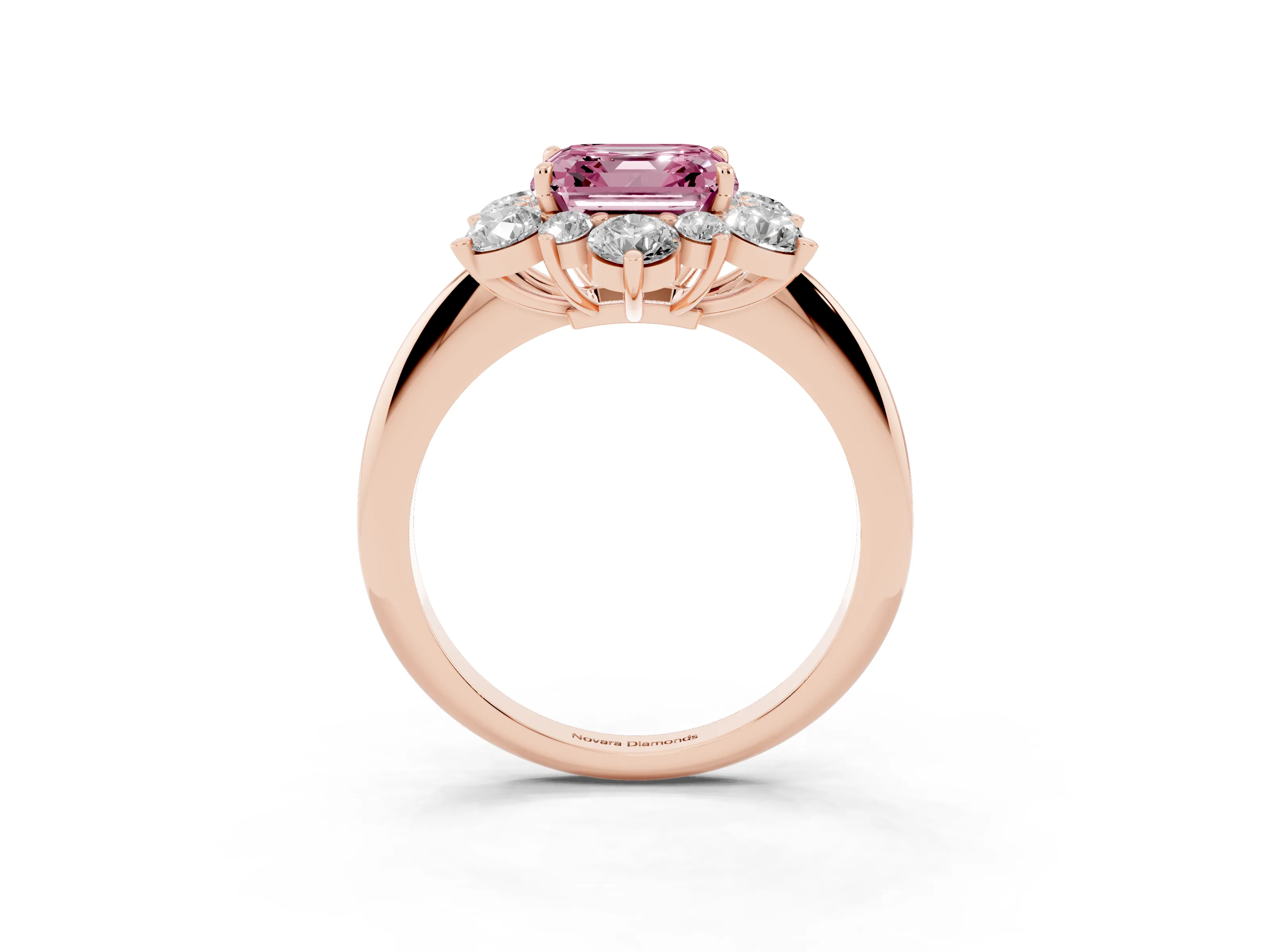 Fancy Pink Asscher Cut Diamond Cluster Halo Ring Set in Rose gold with Solitaire Band and Prong Setting