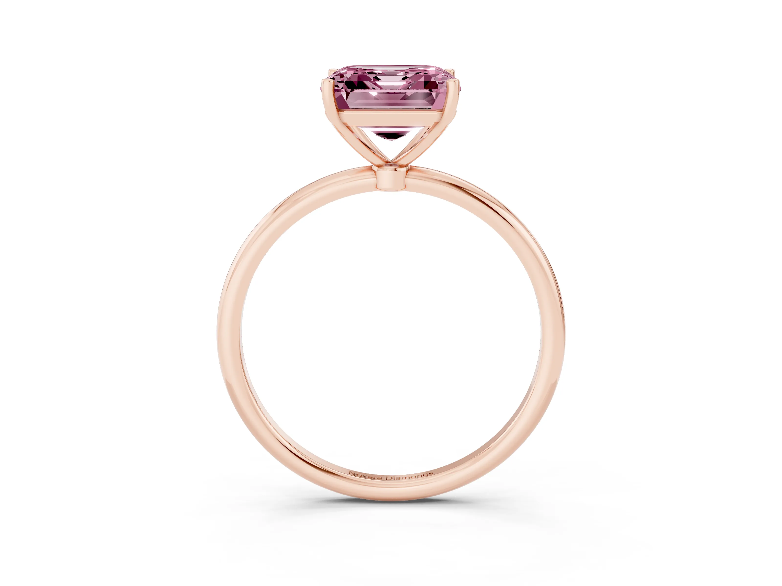 Fancy Pink Asscher Cut Diamond Solitaire Engagement Ring Set in Rose gold with Thin Band and Prong Setting