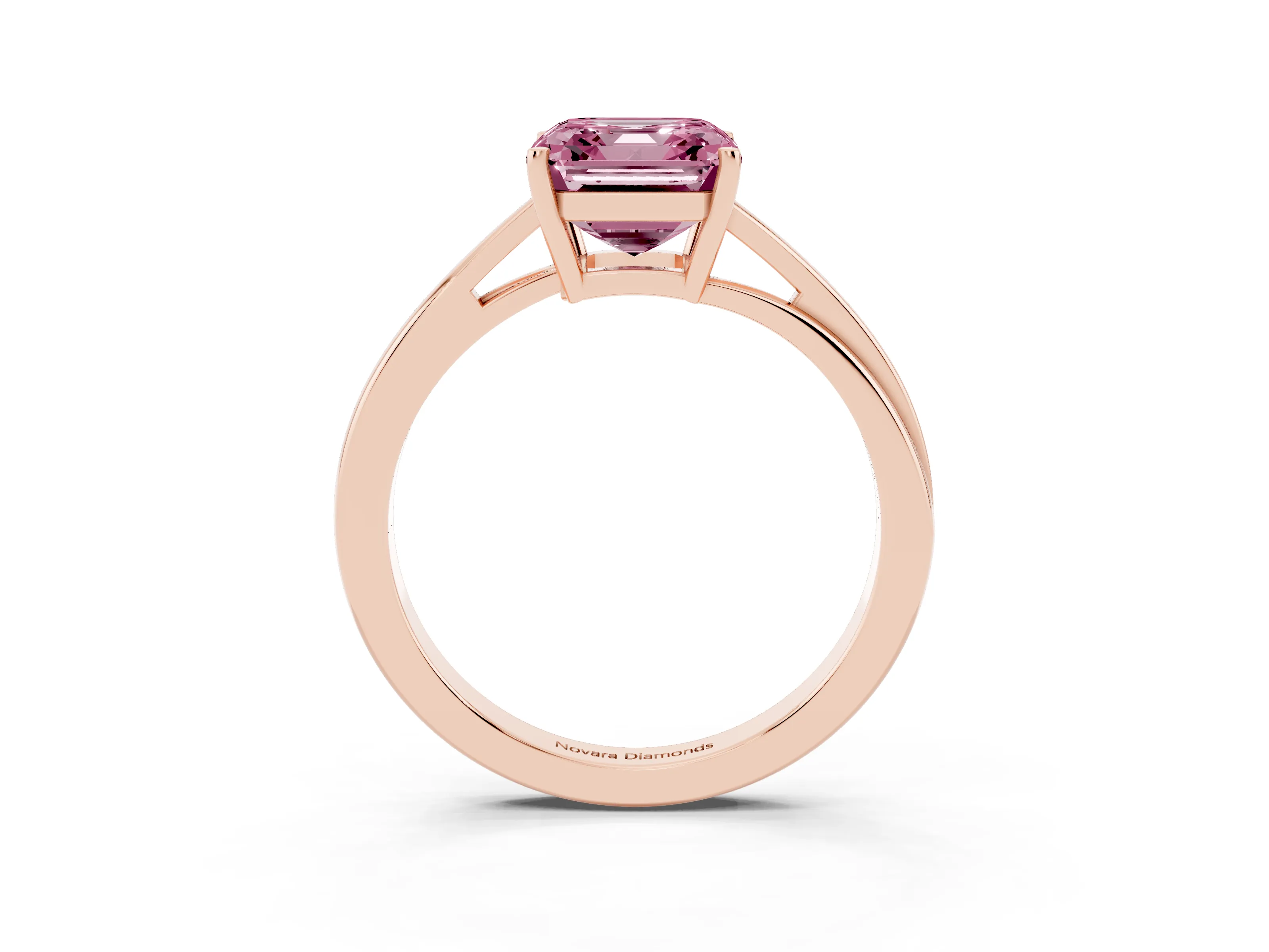 Fancy Pink Asscher Cut Diamond Solitaire Twist Band Ring Set in Rose gold with Prong Setting