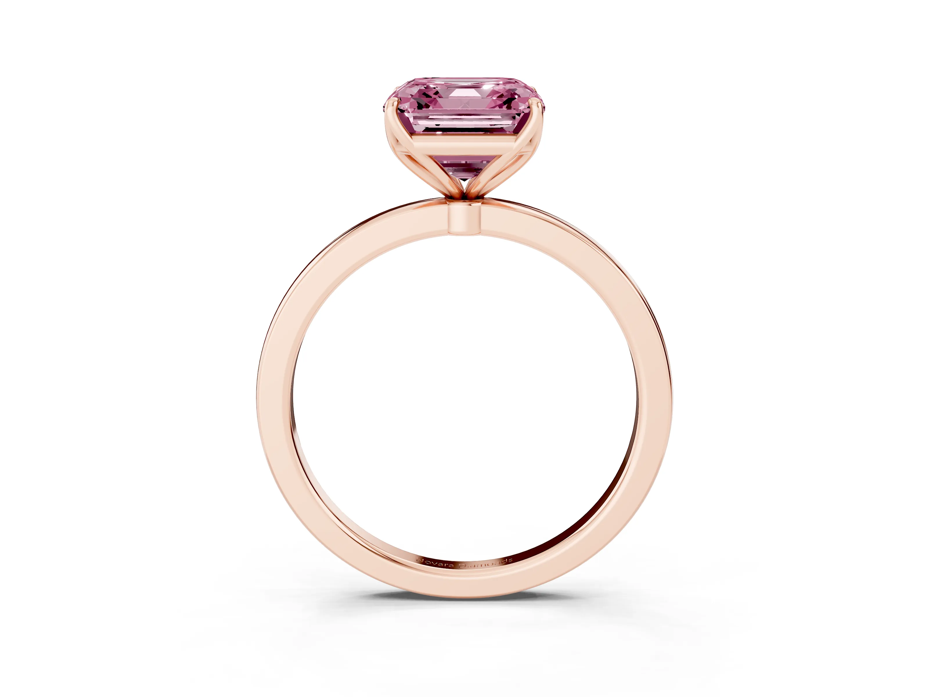 Fancy Pink Asscher Cut Diamond Solitaire Ring Set in Rose gold with Prong Setting and Thin Polished Band