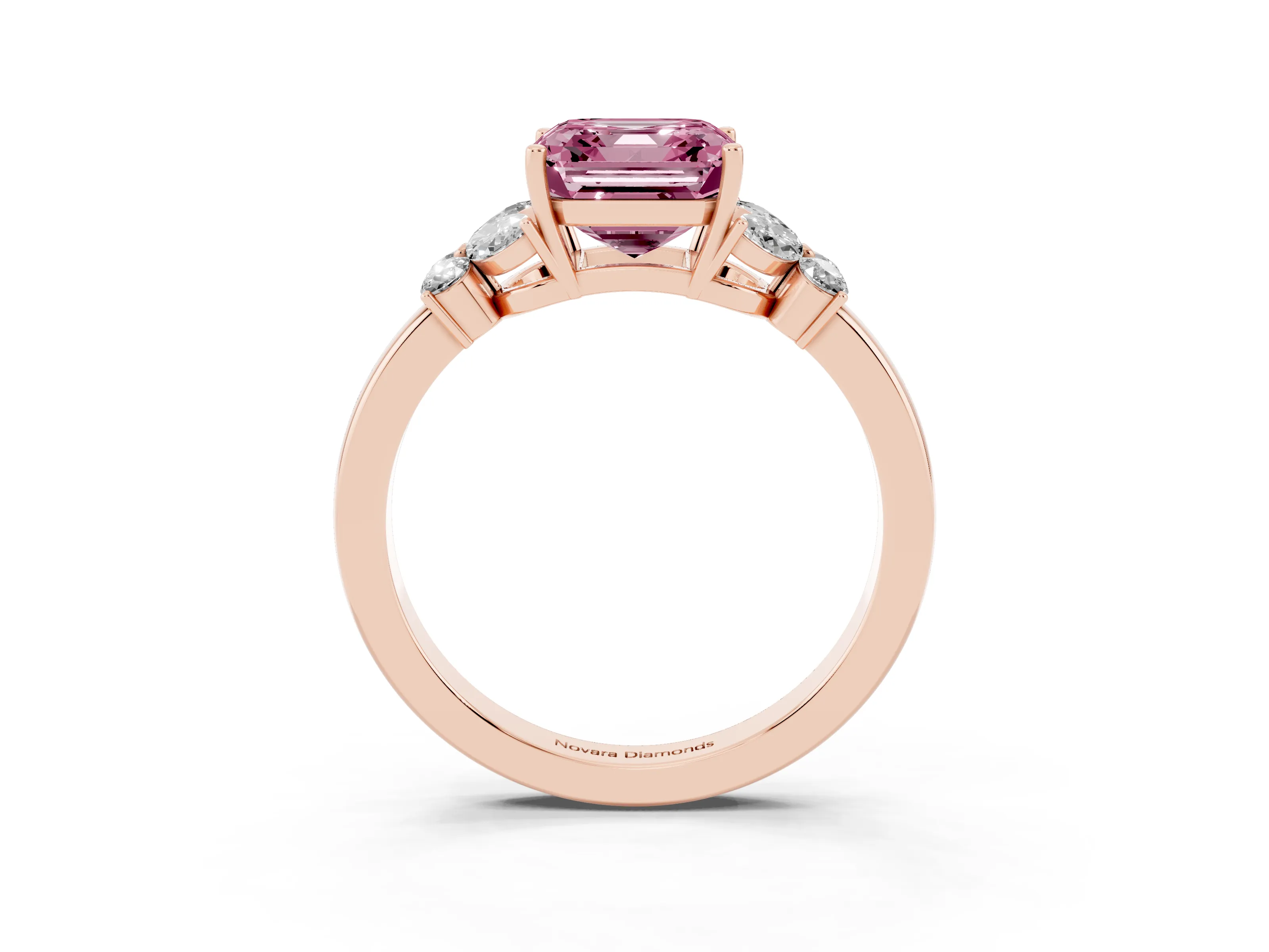 Fancy Pink Asscher Cut Diamond Solitaire Floral Ring Set in Rose gold with Marquise Petals and Prong Setting