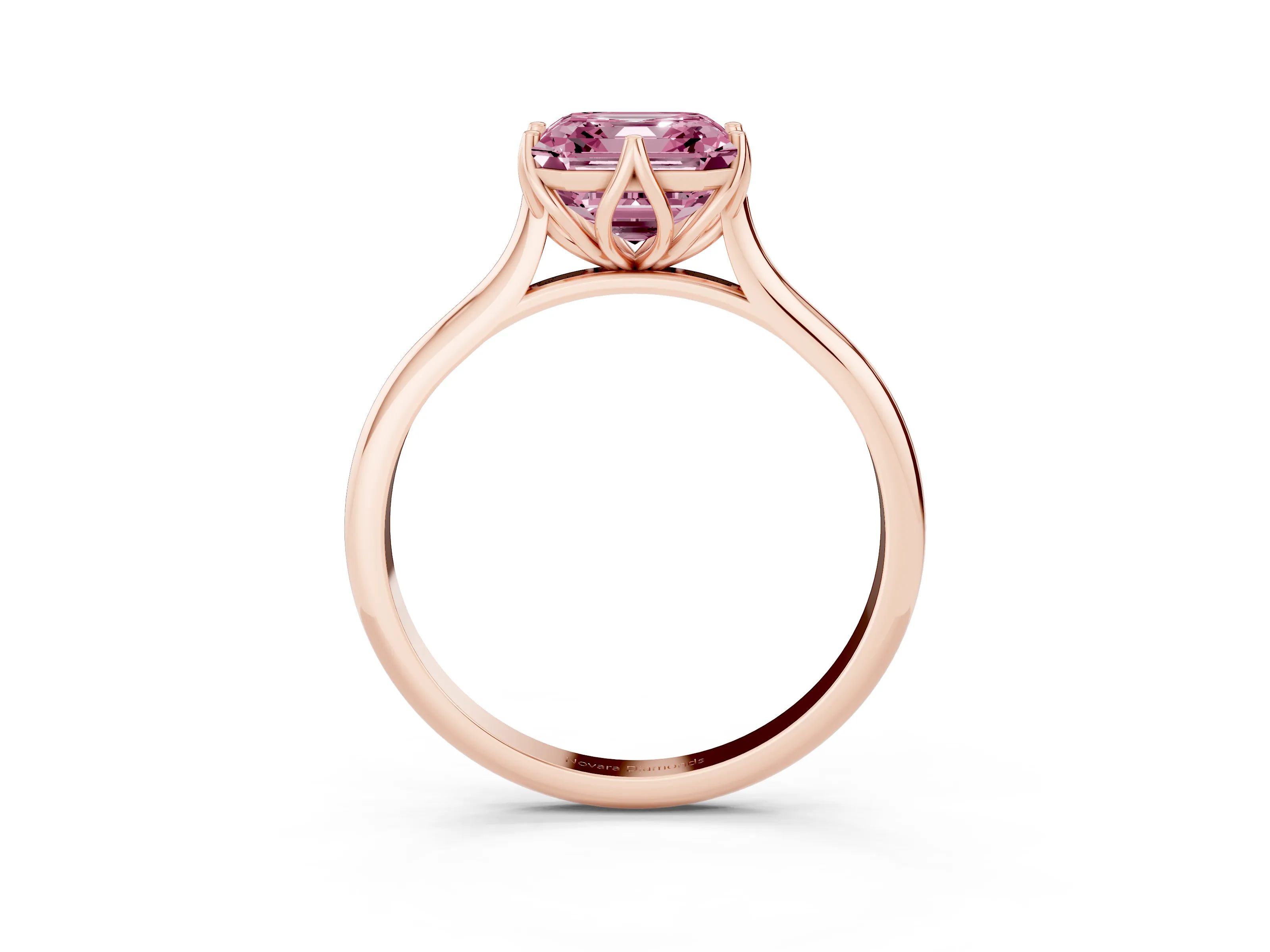 Fancy Pink Asscher Cut Diamond Solitaire Cathedral Ring Set in Rose gold with Prong Setting