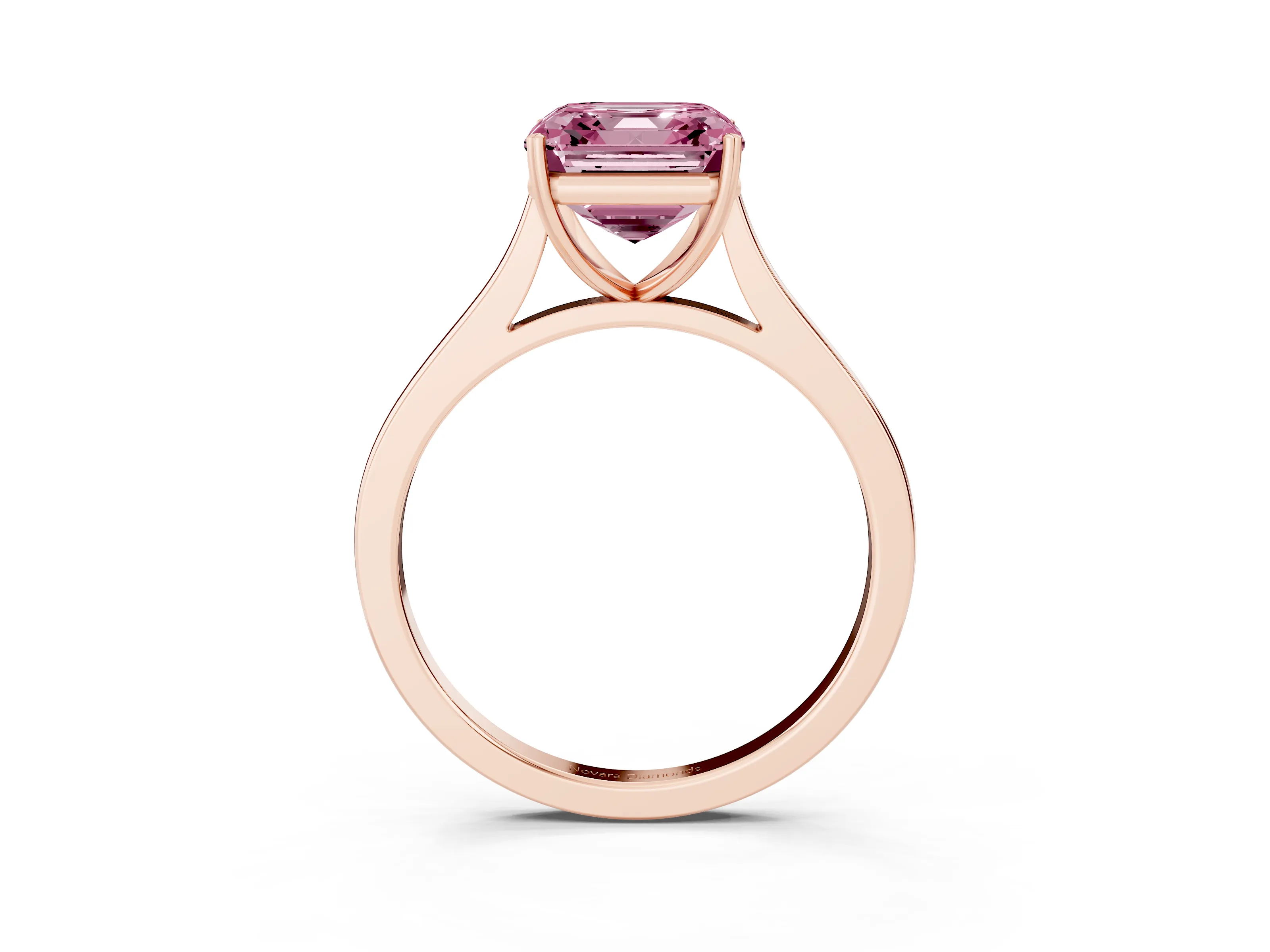 Fancy Pink Asscher Cut Diamond Solitaire Heart Prong Engagement Ring Set in Rose gold with Tapered Band
