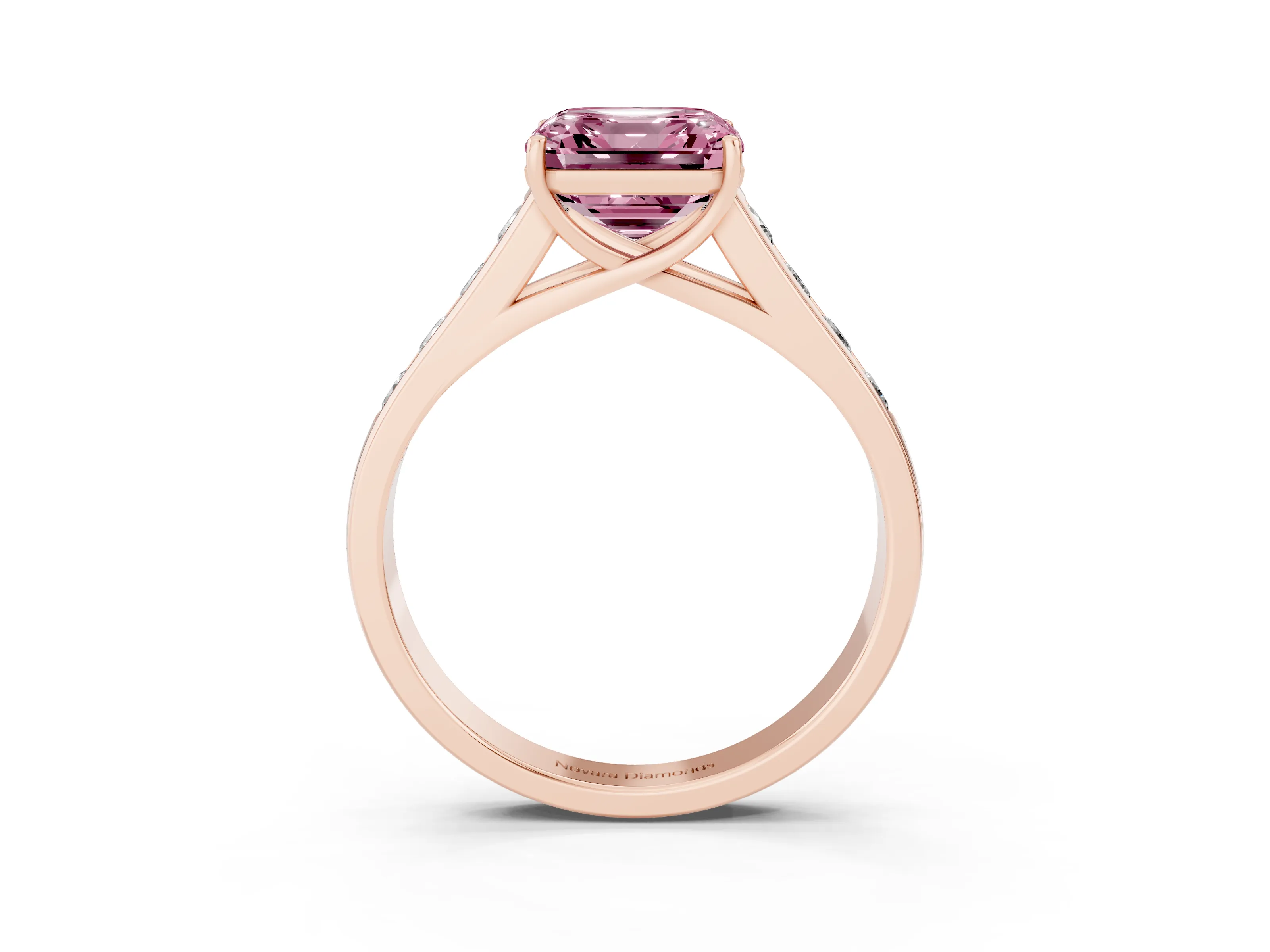 Fancy Pink Asscher Cut Diamond Brilliant Channel-Set Solitaire Ring Set in Rose gold with Prong Setting