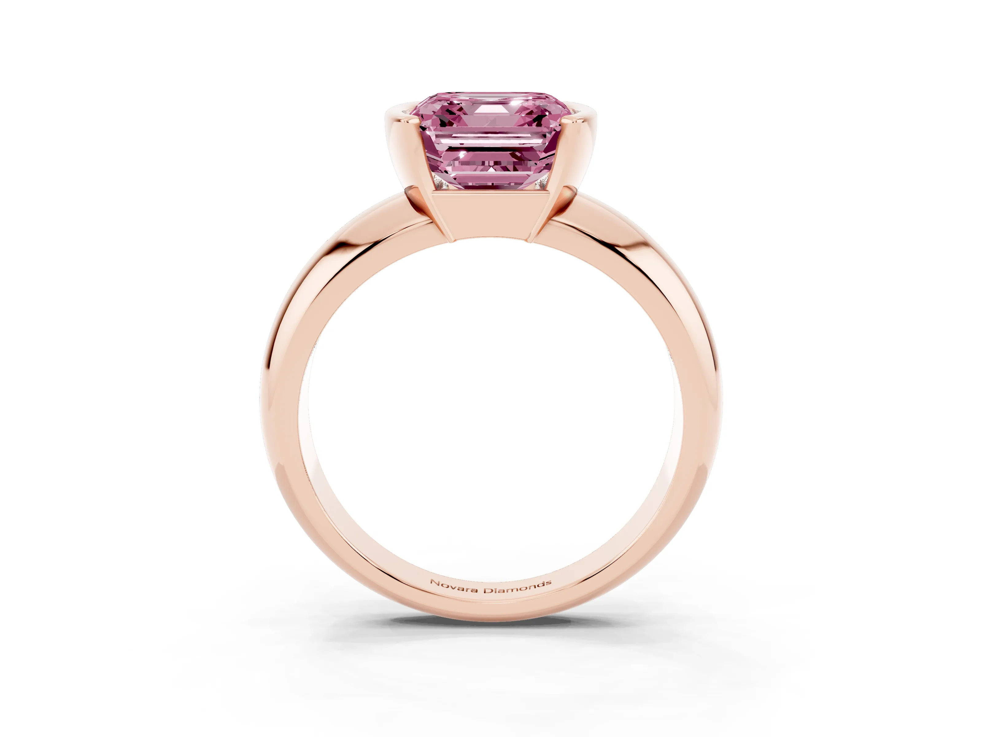 Fancy Pink Asscher Cut Diamond Solitaire Tension Set Ring Set in Rose gold with Wide Band