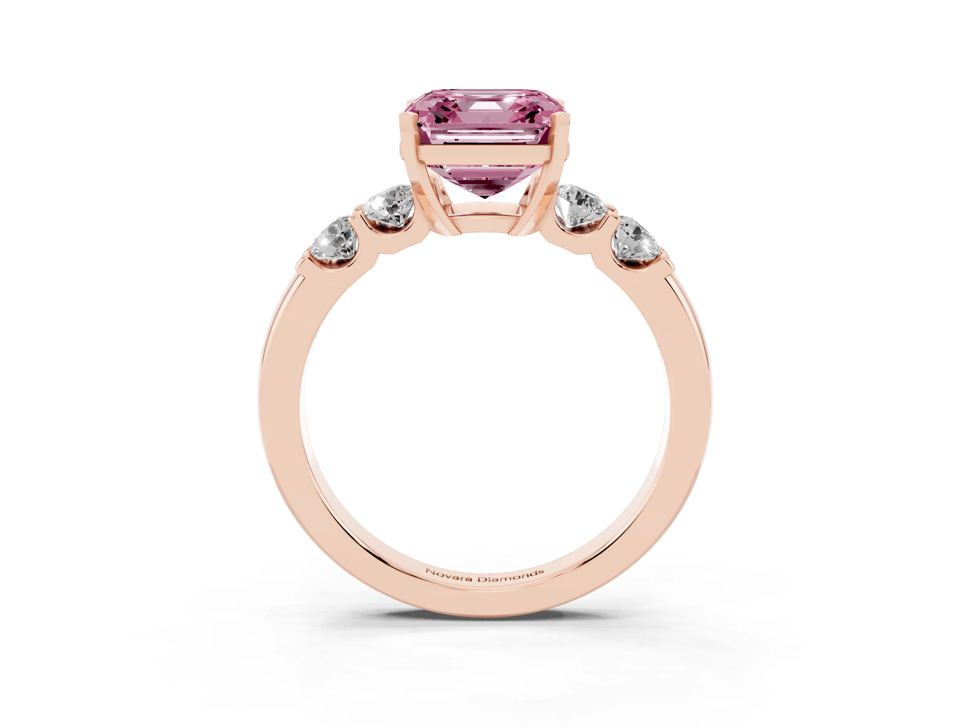 Fancy Pink Asscher Cut Diamond Five-Stone Prong Set Engagement Ring Set in Rose gold with Channel Band