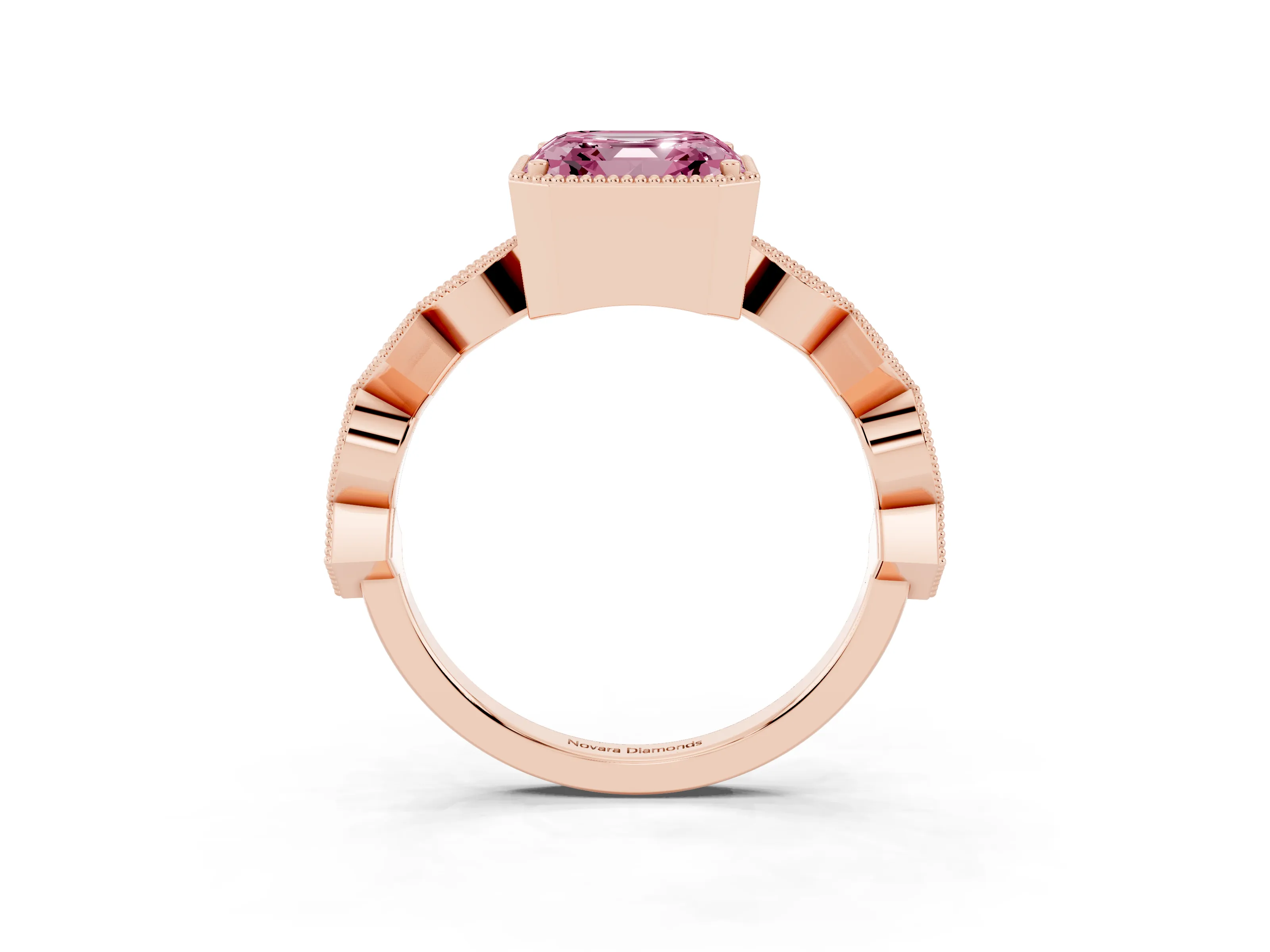 Fancy Pink Asscher Cut Diamond Milgrain Marquise Twist Band Ring Set in Rose gold with Prong Setting