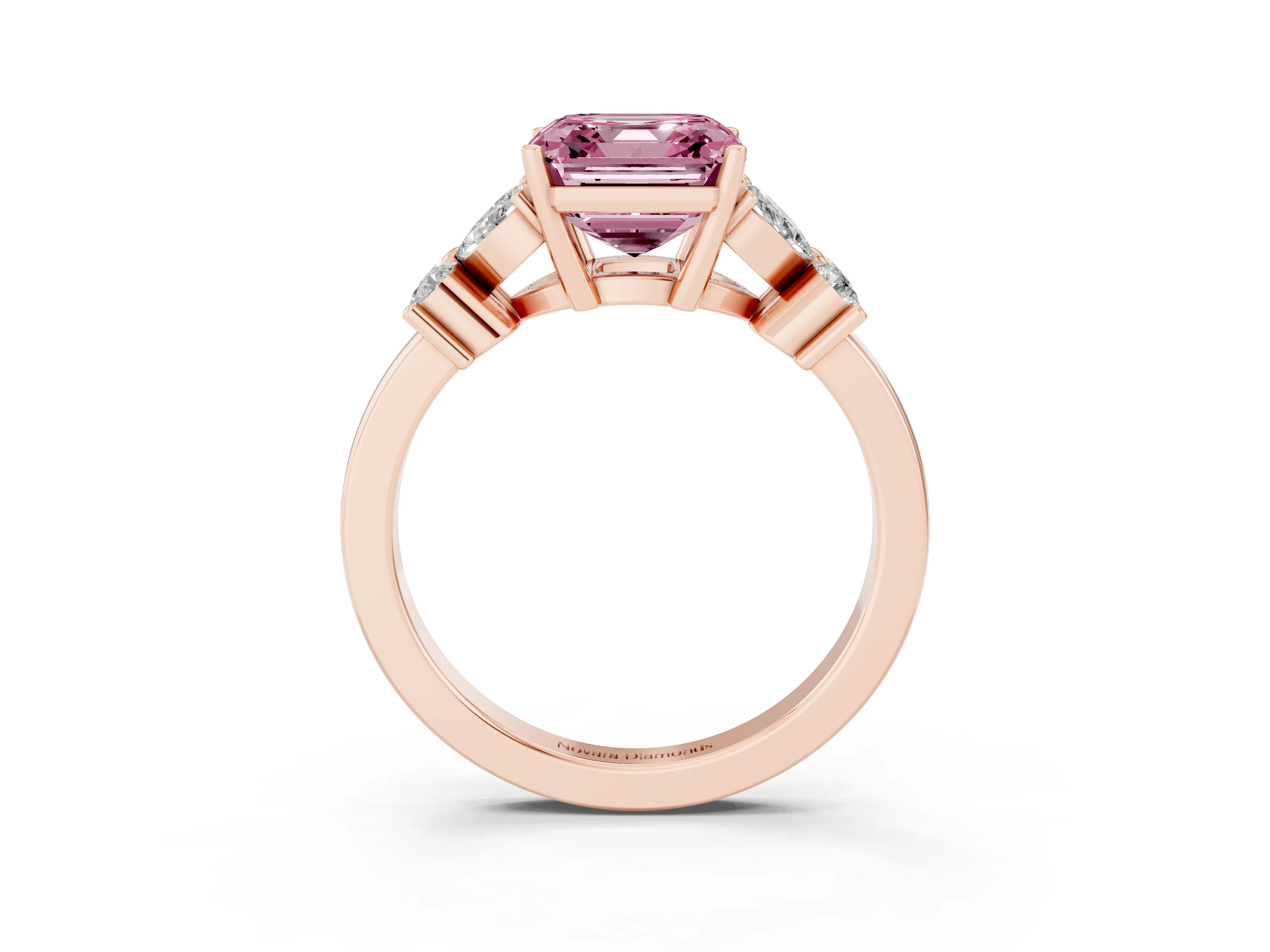 Fancy Pink Asscher Cut Diamond Floral Cluster Ring Set in Rose gold with Marquise Petals and Prong Setting